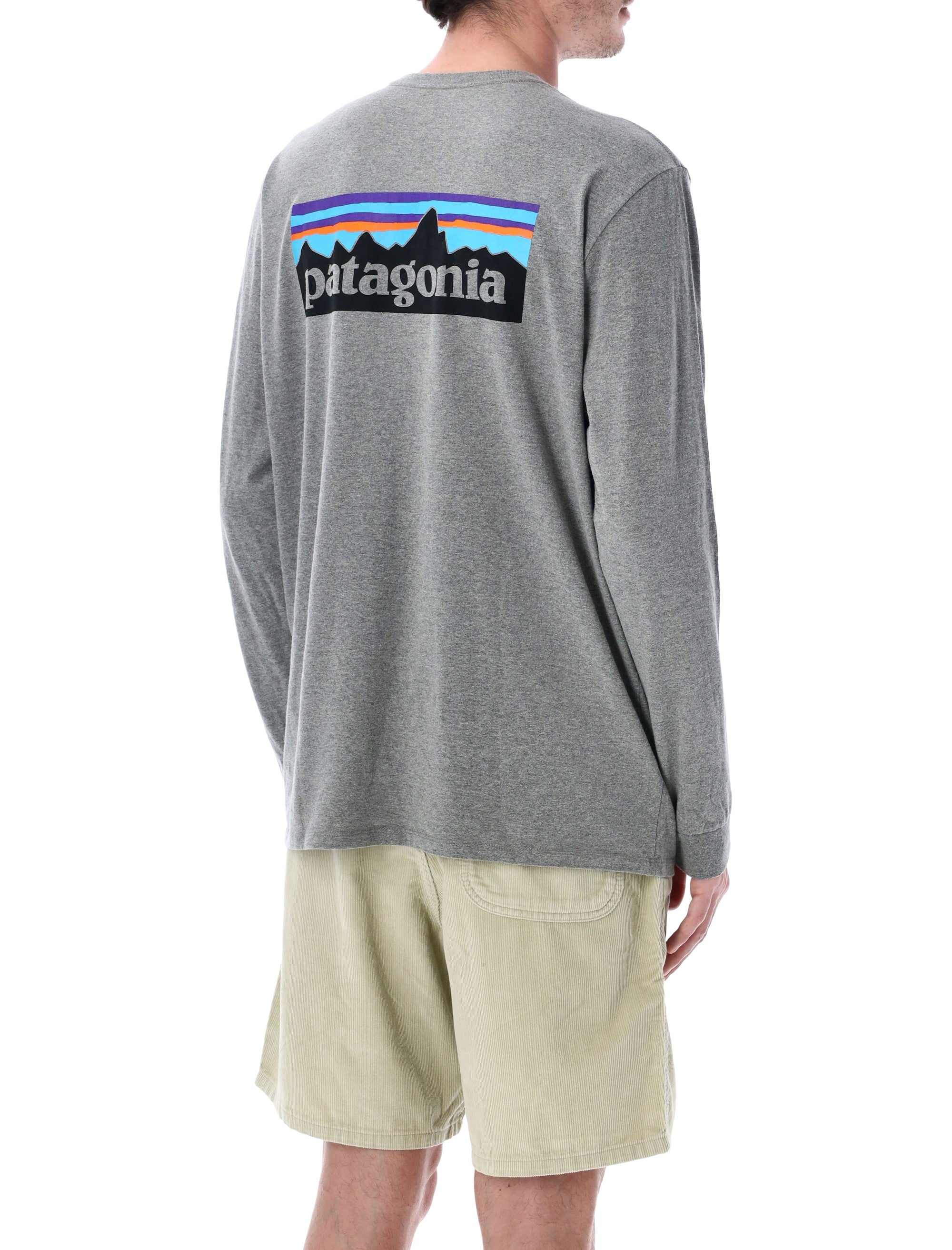 Patagonia P-6 logo long-sleeve t-shirt Gravel Heather Recycled Cotton Tshirt
