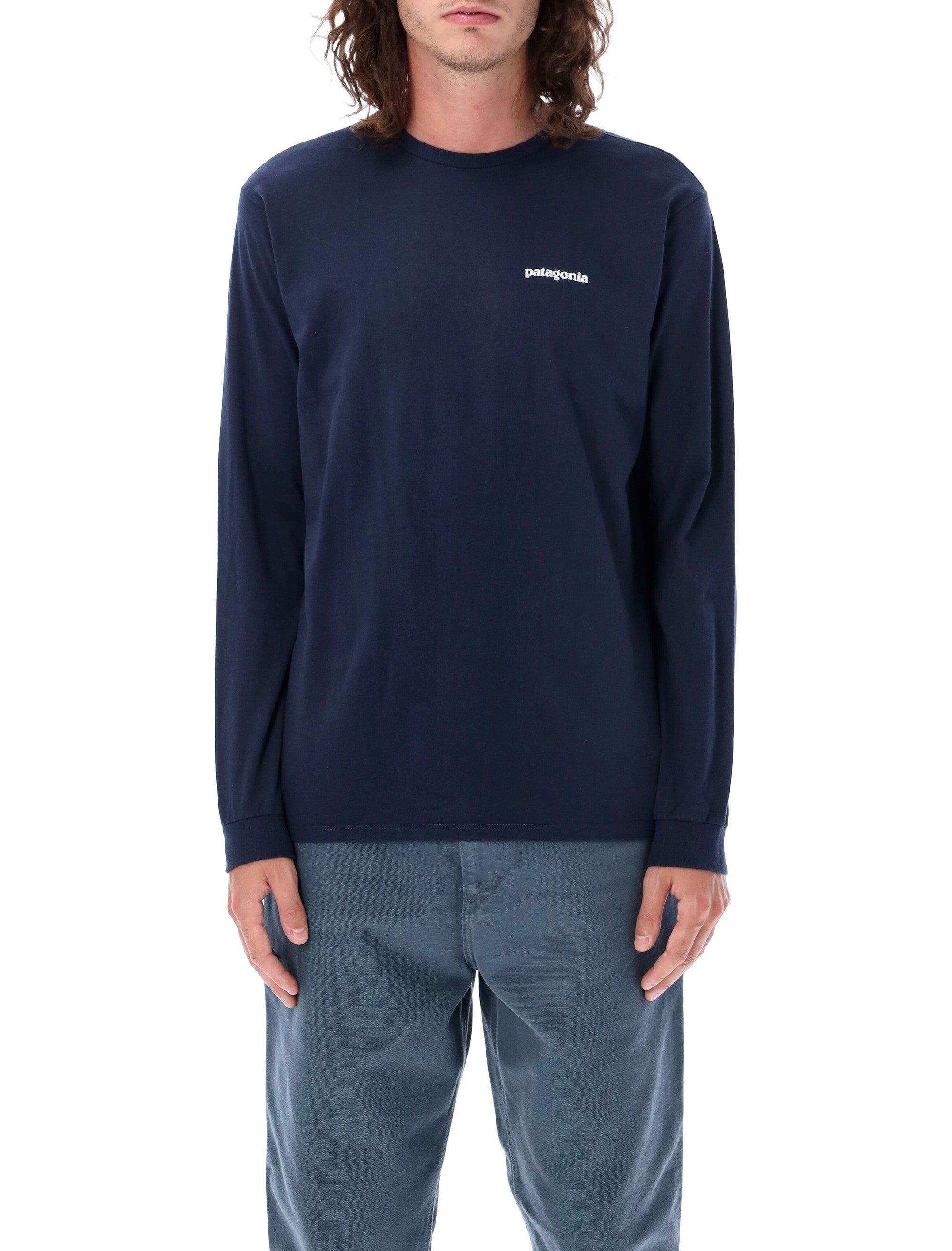 Patagonia P-6 logo long-sleeve t-shirt Navy Recycled Cotton Tshirt