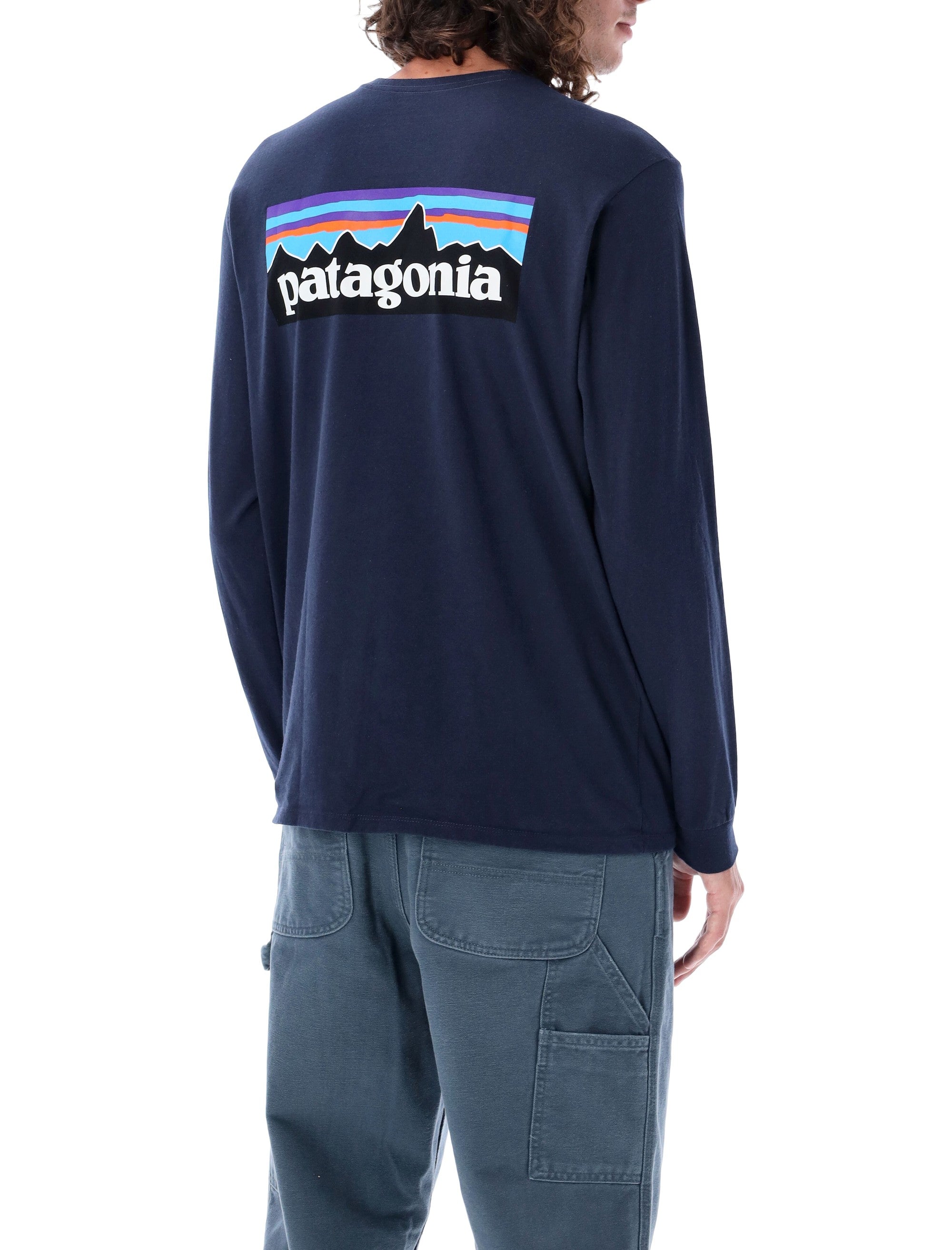 Patagonia P-6 logo long-sleeve t-shirt Navy Recycled Cotton Tshirt