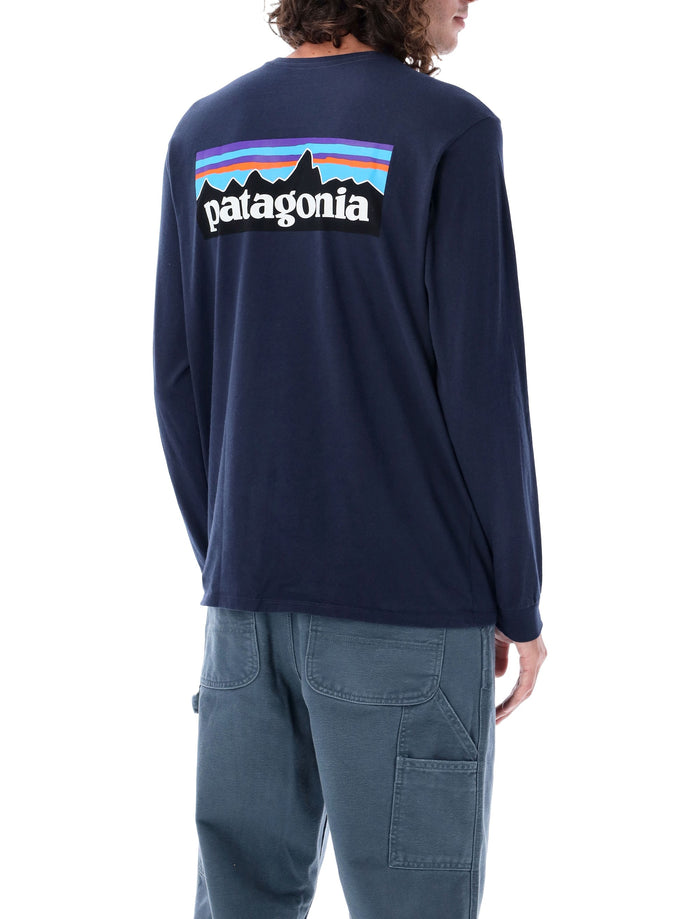 Patagonia P-6 logo long-sleeve t-shirt Navy Recycled Cotton Tshirt