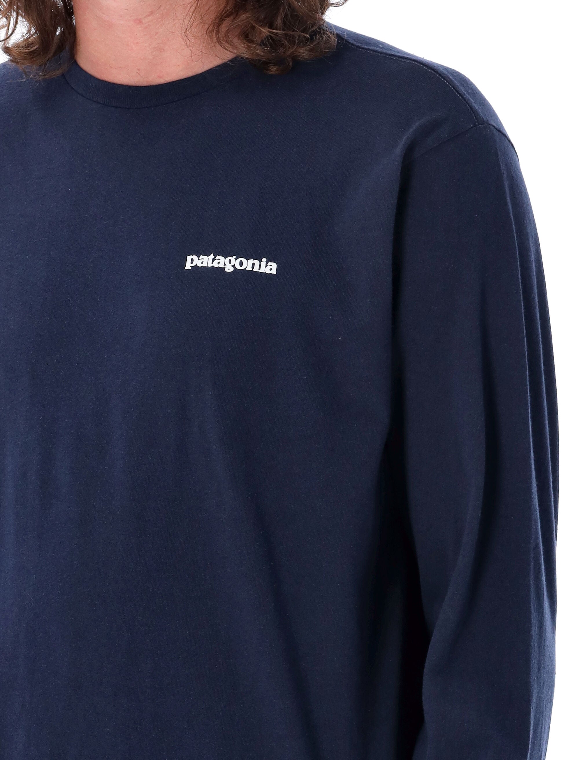Patagonia P-6 logo long-sleeve t-shirt Navy Recycled Cotton Tshirt