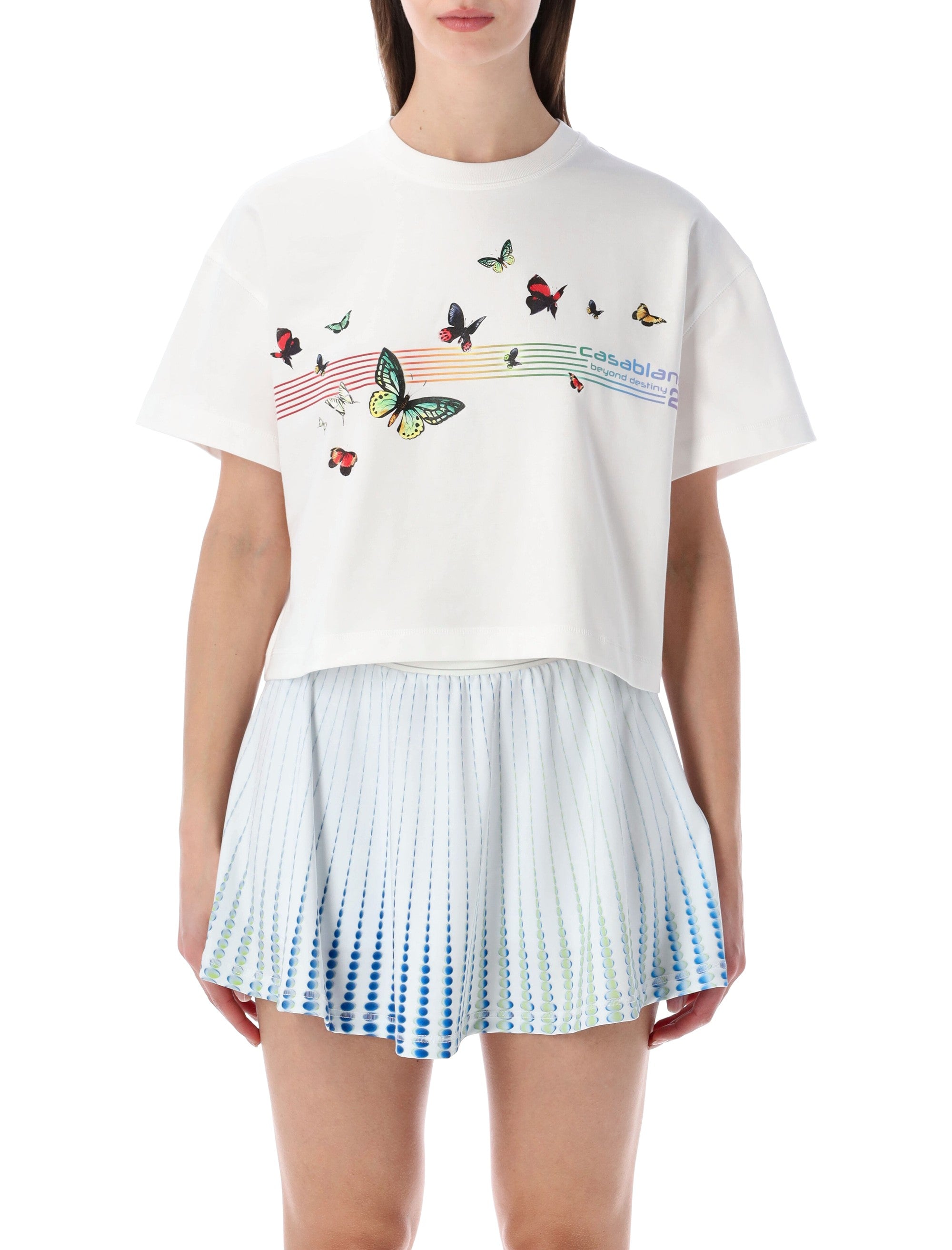Casablanca Butterfly cropped T-shirt Organic White Cotton