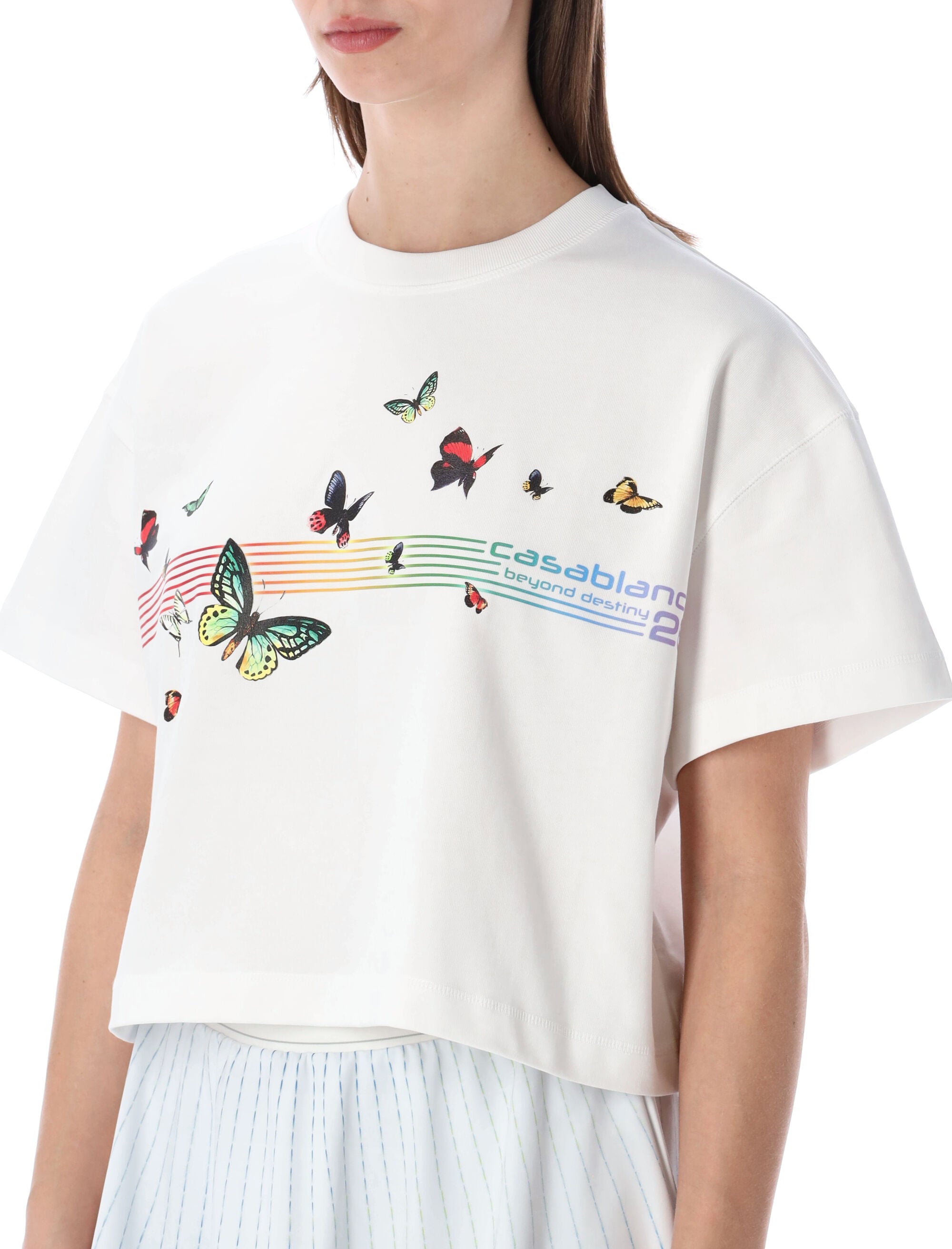Casablanca Butterfly cropped T-shirt Organic White Cotton