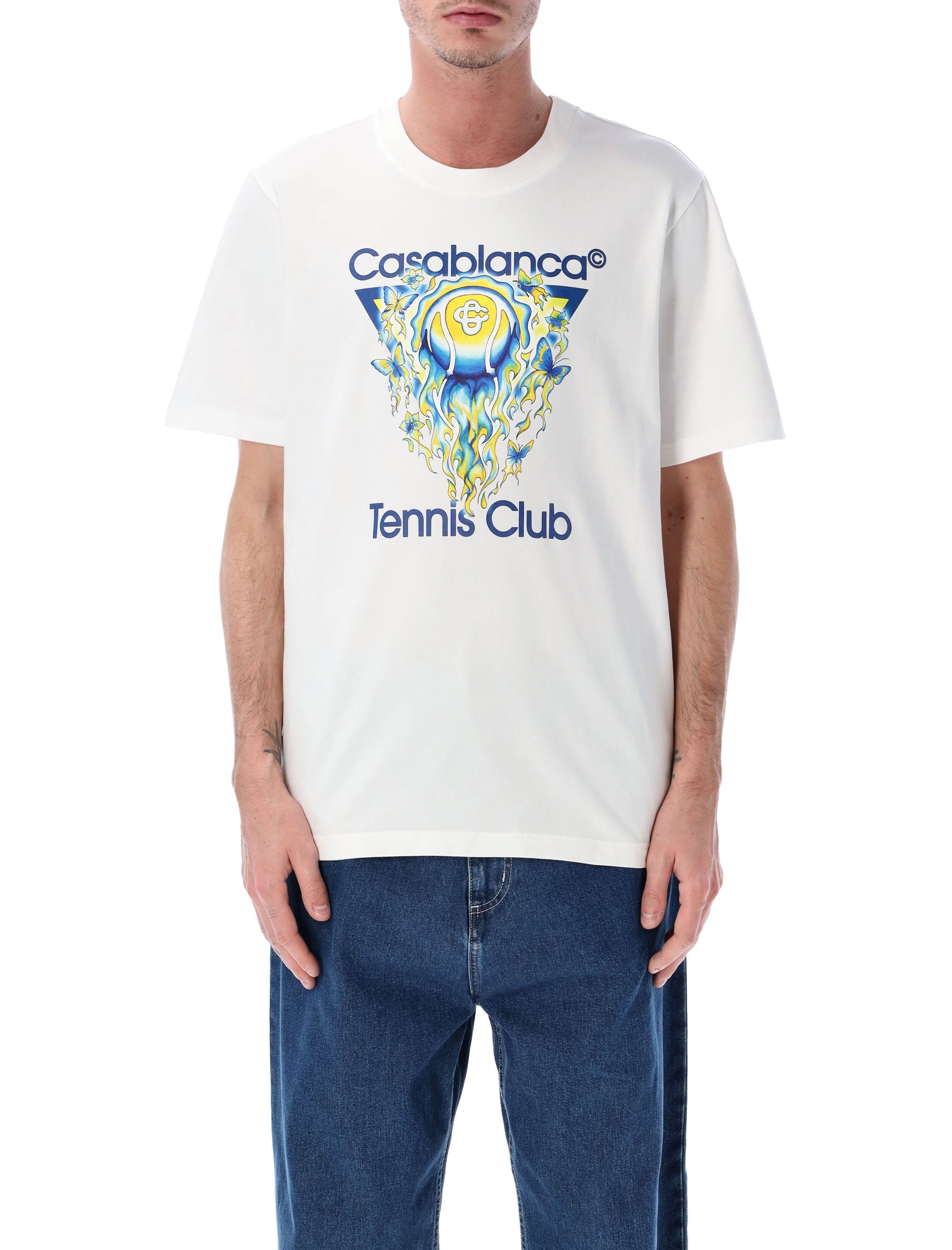 Casablanca Tennis Club Icon T-Shirt Bright White Organic Cotton Tshirt