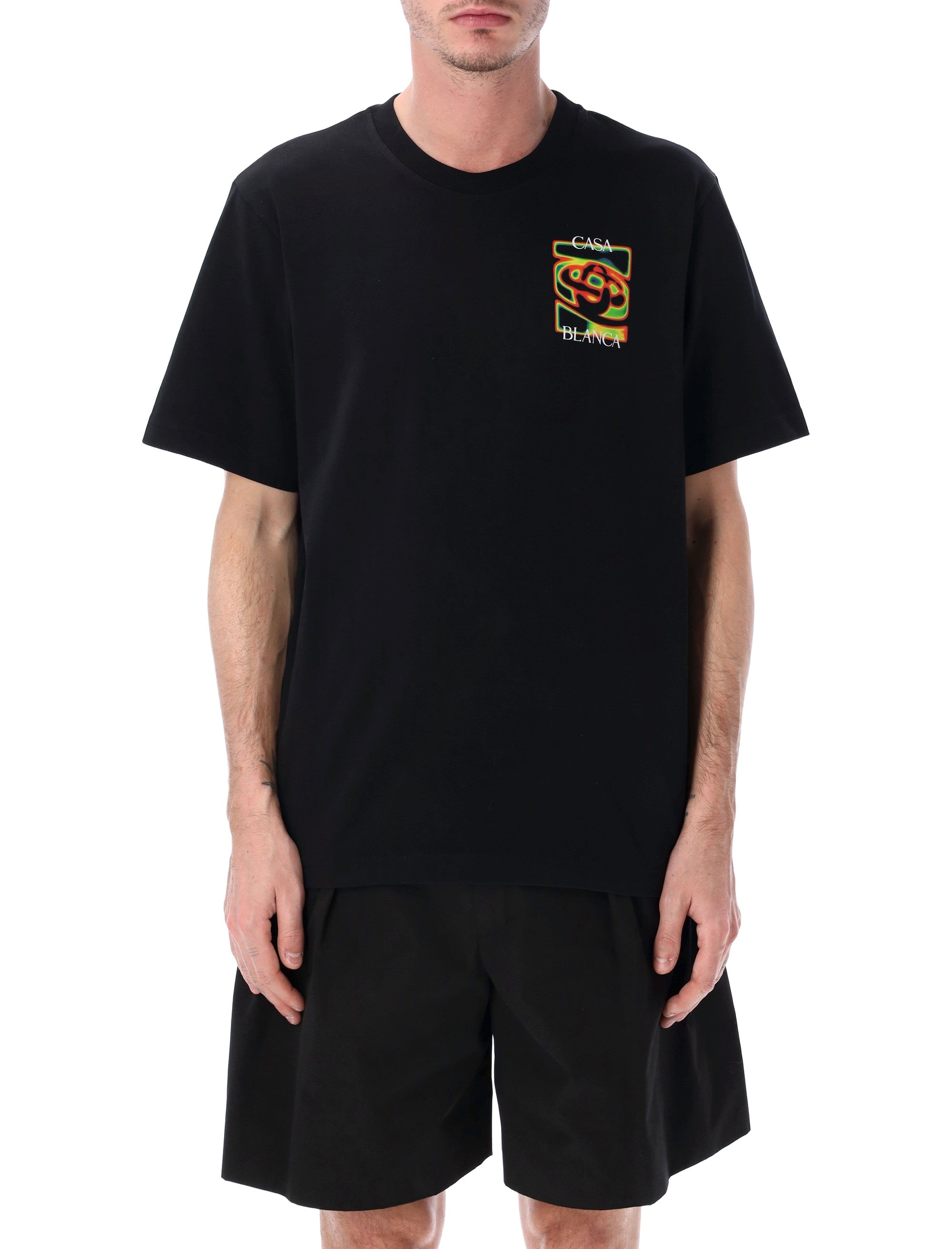 Casablanca White Heat Map Logo Black T-Shirt Organic Cotton Tshirt