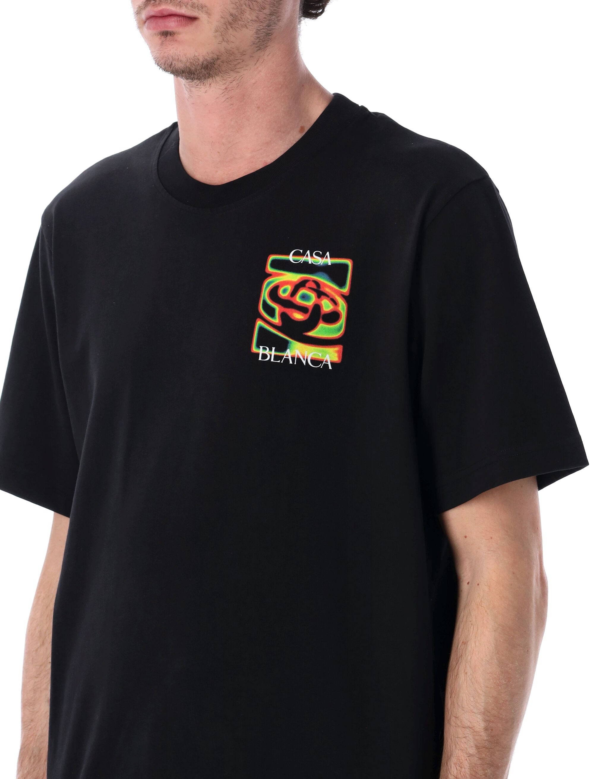 Casablanca White Heat Map Logo Black T-Shirt Organic Cotton Tshirt