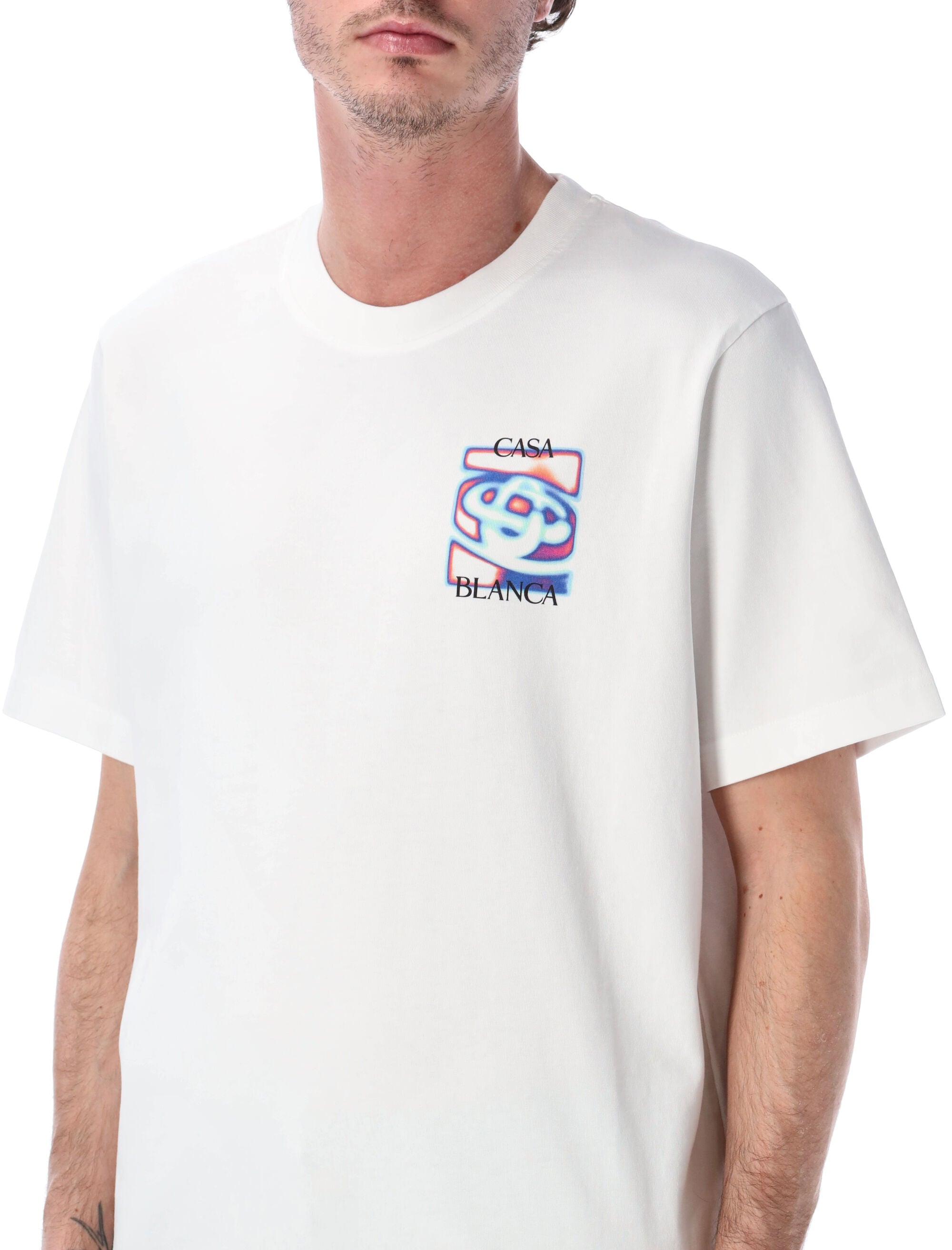 Casablanca White Heat Map Logo T-Shirt Bright Organic Cotton Tshirt