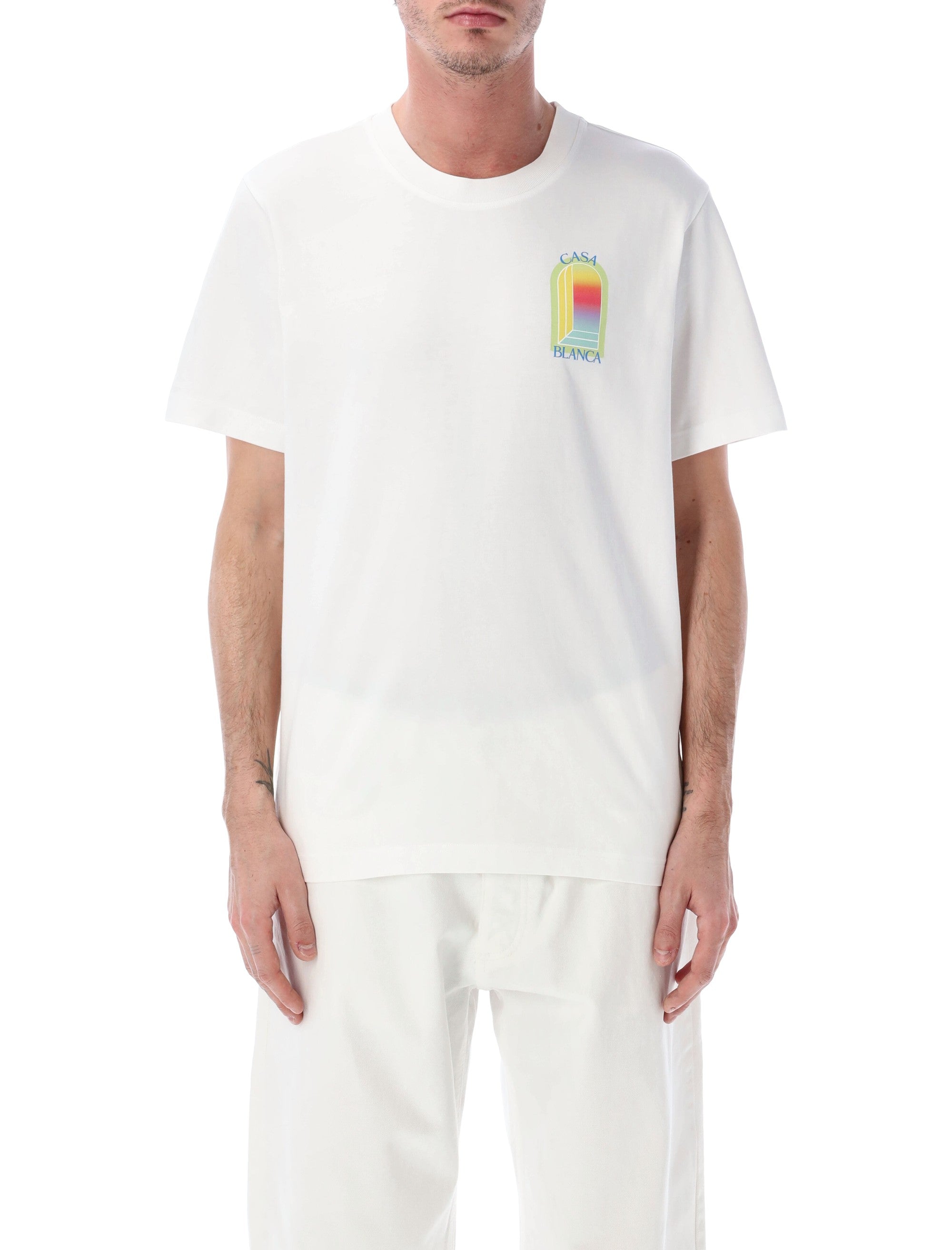 Casablanca LArche Printed lime & yellow T-Shirt in white Bright Organic Cotton Tshirt