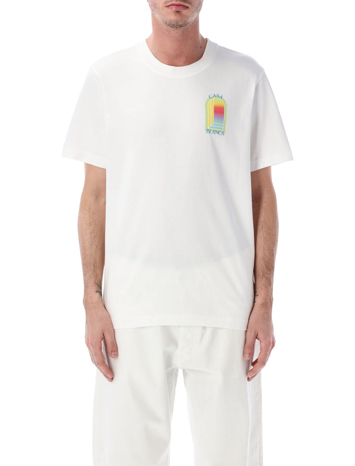 Casablanca LArche Printed lime & yellow T-Shirt in white Bright Organic Cotton Tshirt