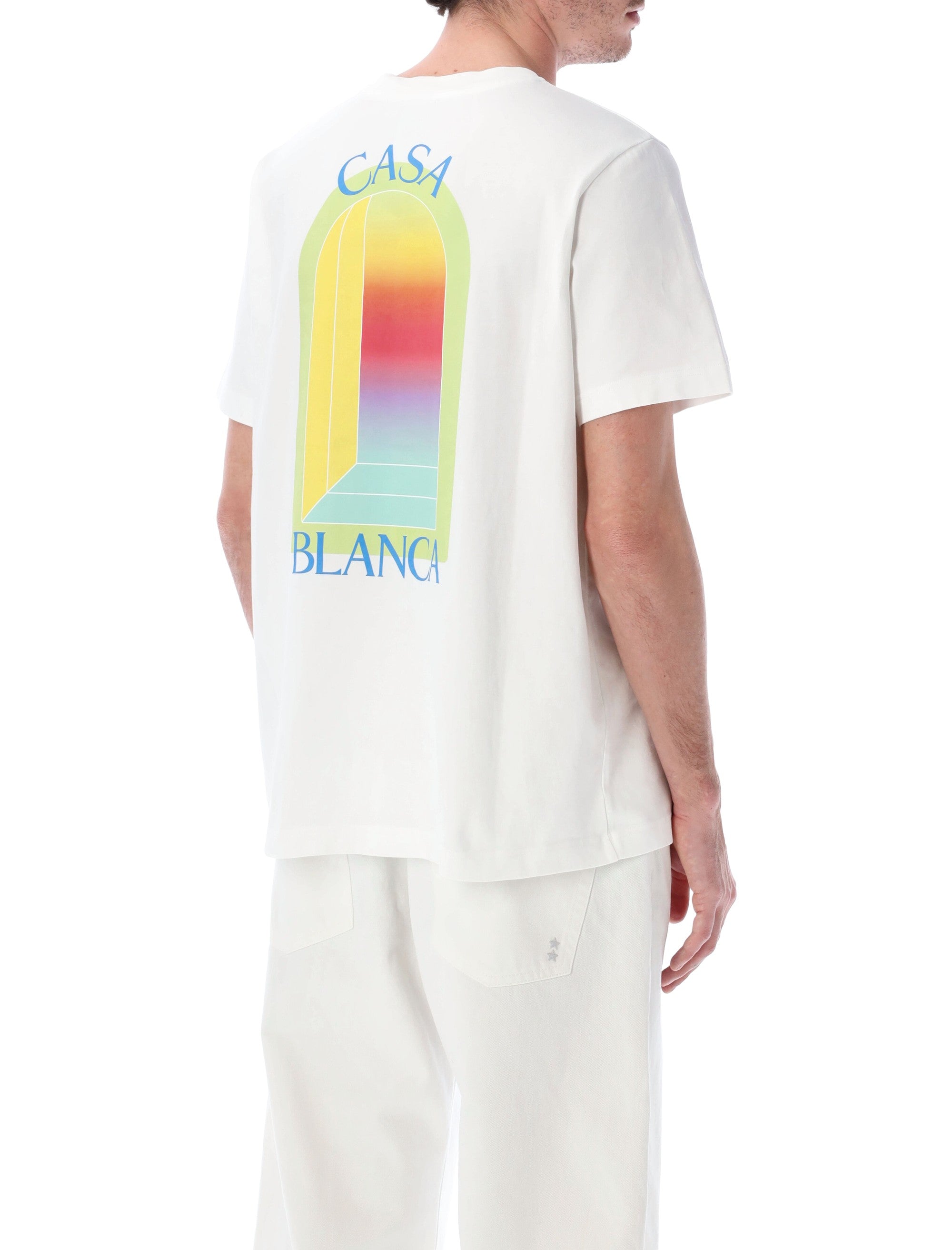 Casablanca LArche Printed lime & yellow T-Shirt in white Bright Organic Cotton Tshirt