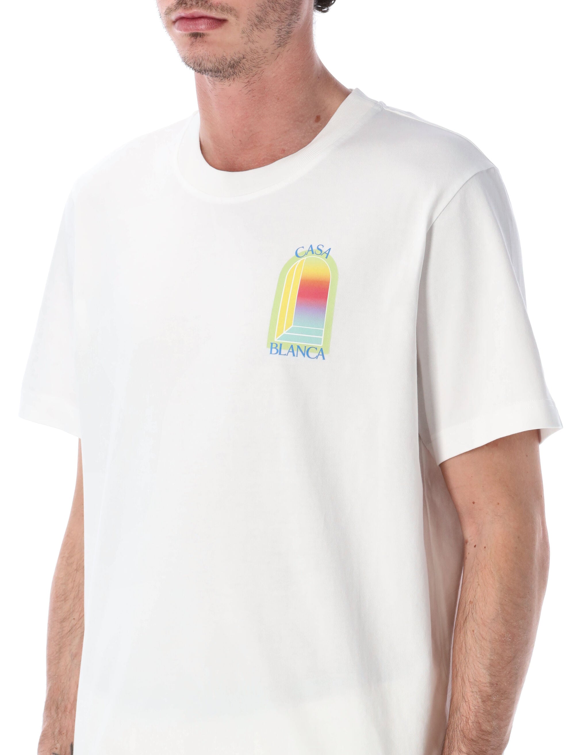 Casablanca LArche Printed lime & yellow T-Shirt in white Bright Organic Cotton Tshirt