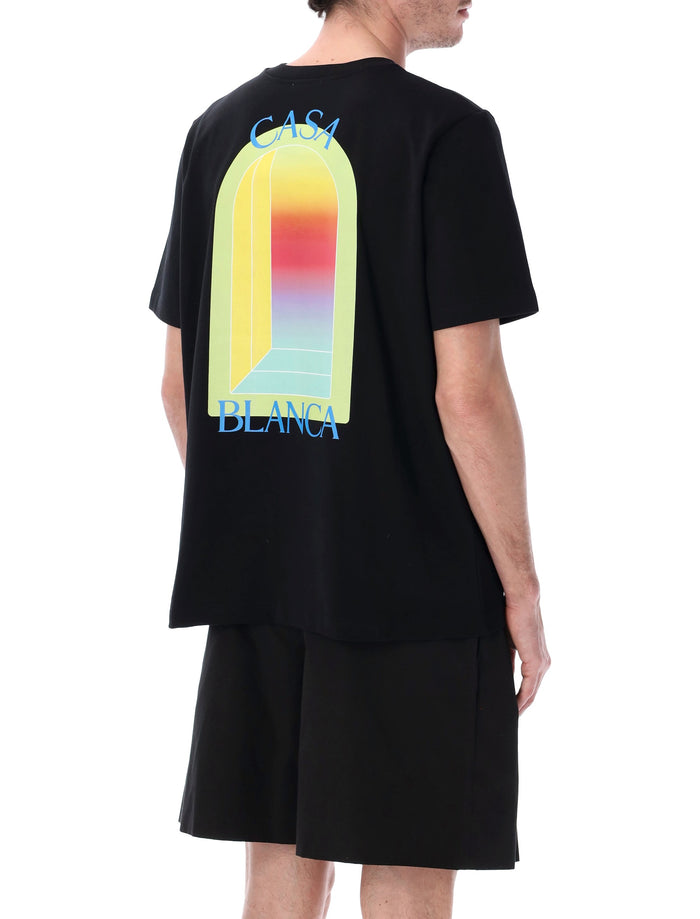 Casablanca LArche Printed Lime & Yellow T-Shirt in Black Organic Cotton Tshirt