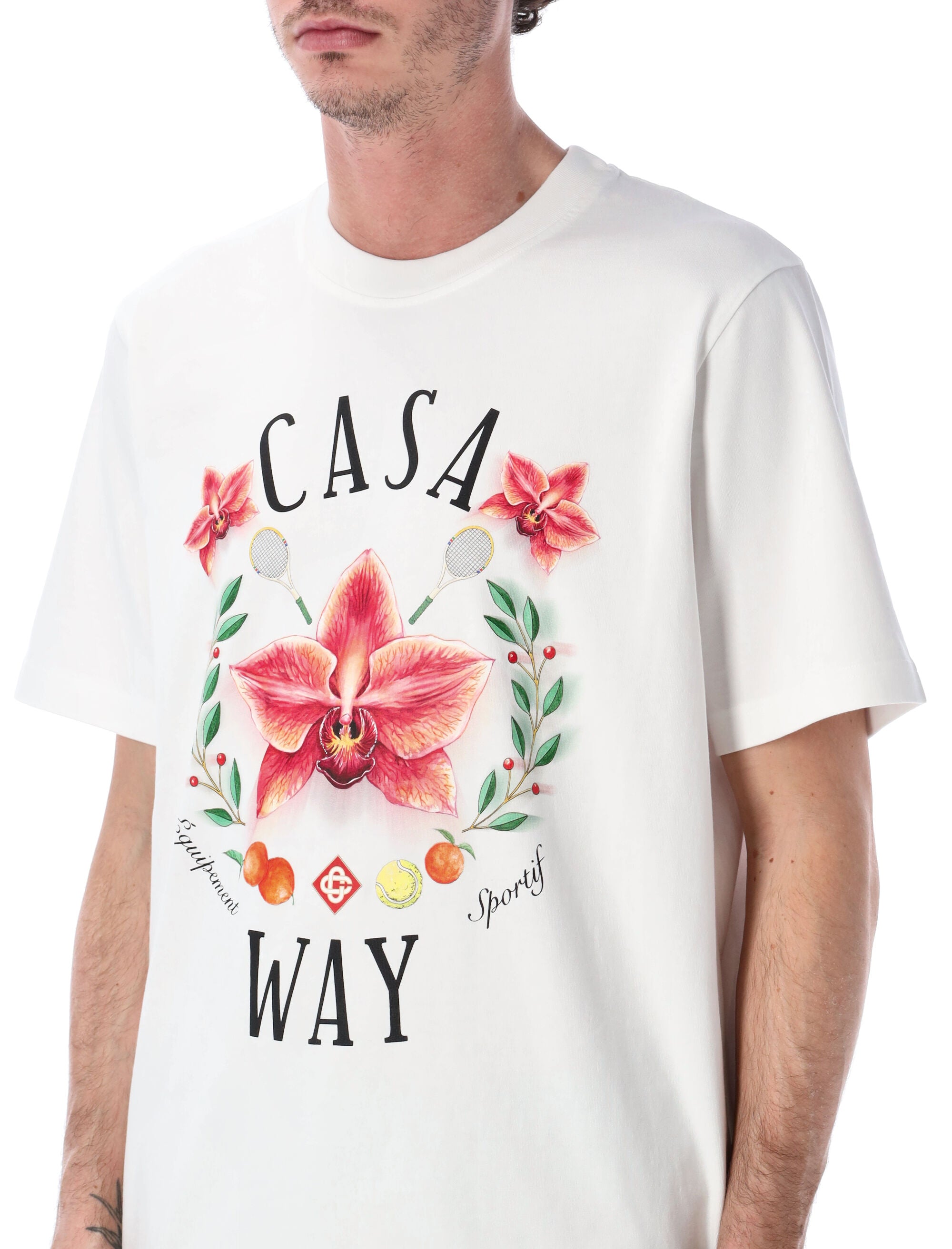 Casablanca Casa Way Orchid T-Shirt Bright White Organic Cotton Tshirt