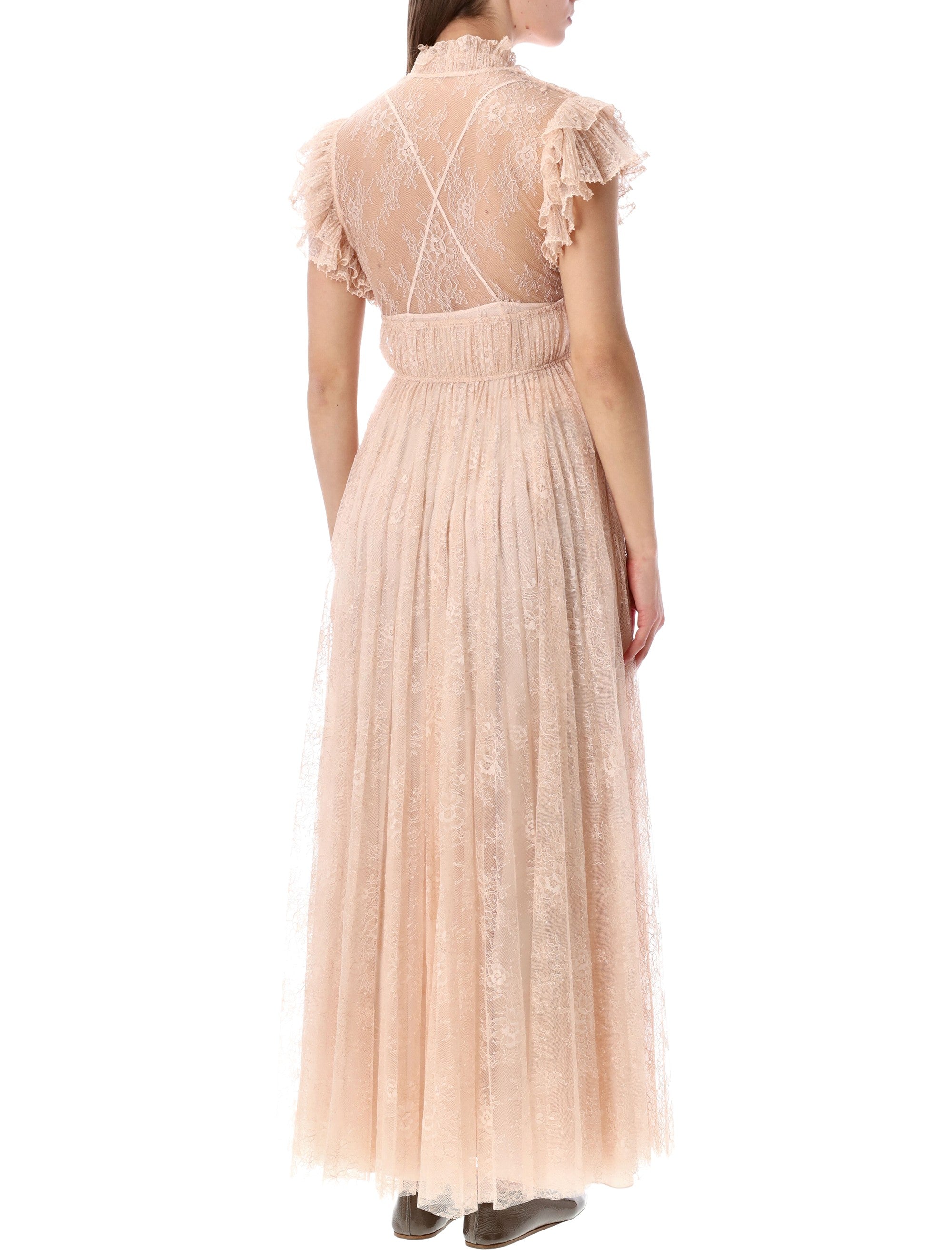 Alberta Ferretti pleated lace evening dress Rose Polyammide Lining