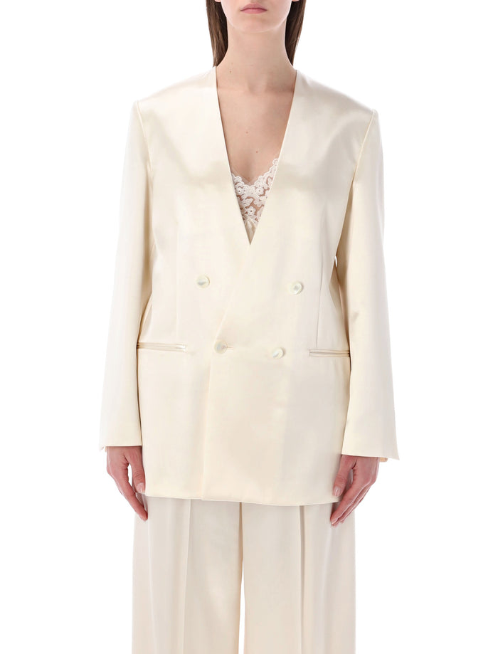 Alberta Ferretti double-breasted glossy satin jacket White Viscose Blazer