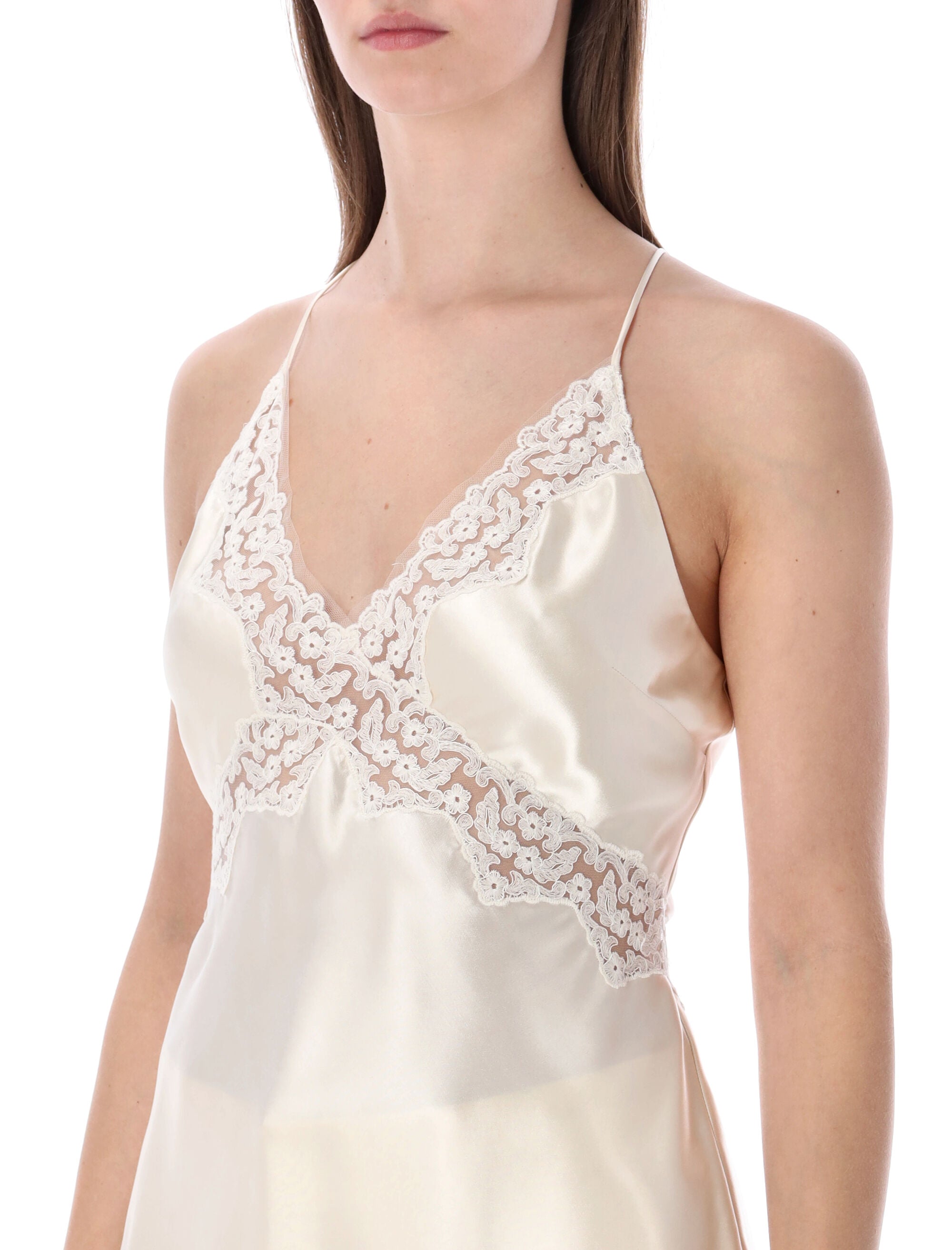 Alberta Ferretti satin top with lace inserts White Viscose