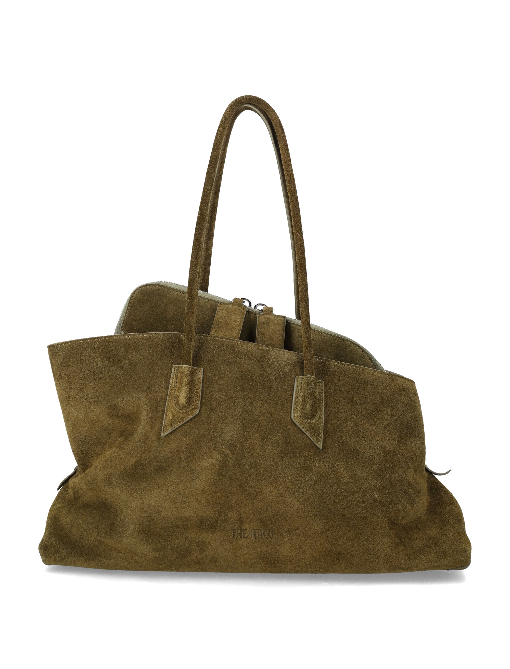 The Attico La Passeggiata Suede Medium Tote Khaki Bos Taurus Lining Shoulder Bag