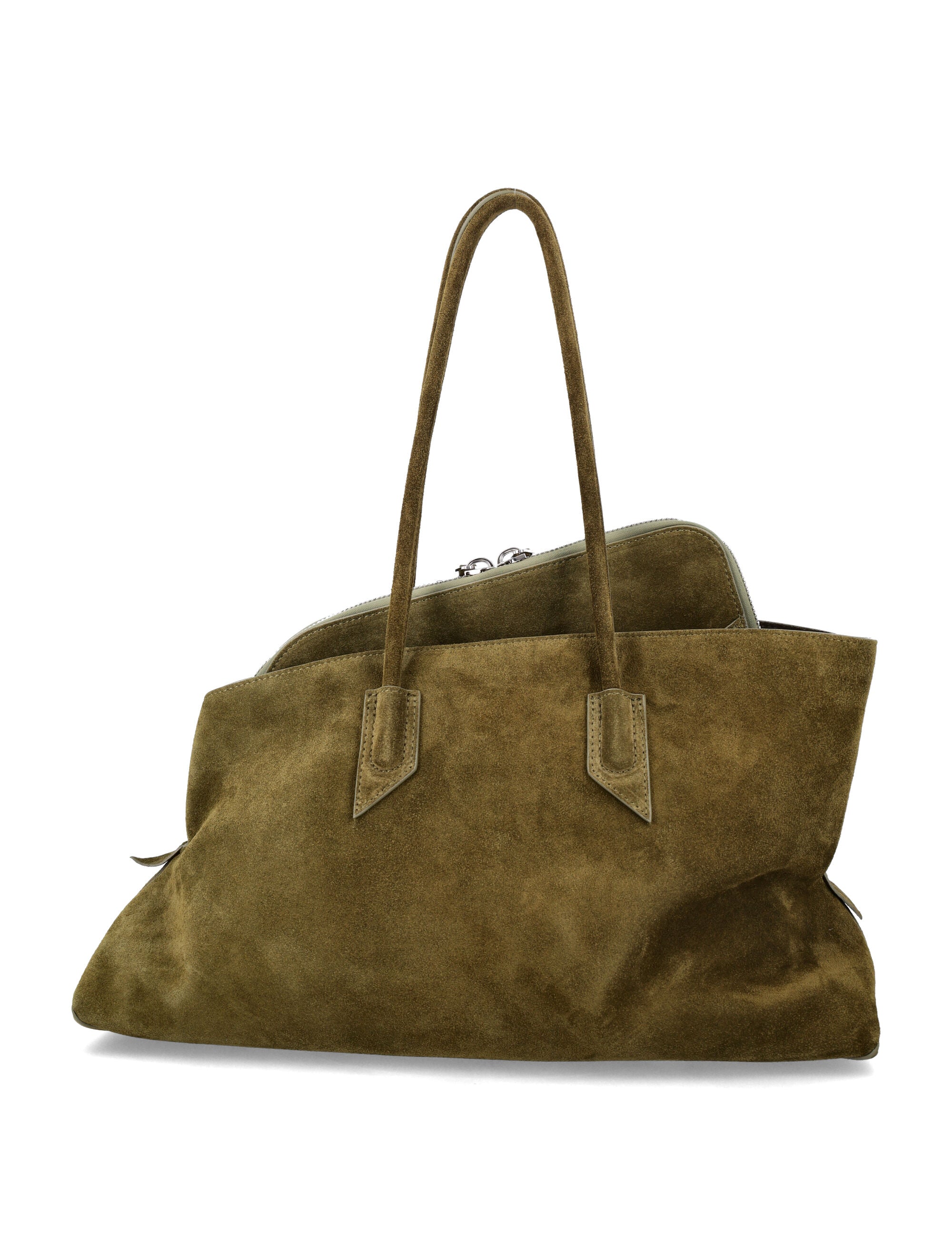 The Attico La Passeggiata Suede Medium Tote Khaki Bos Taurus Lining Shoulder Bag
