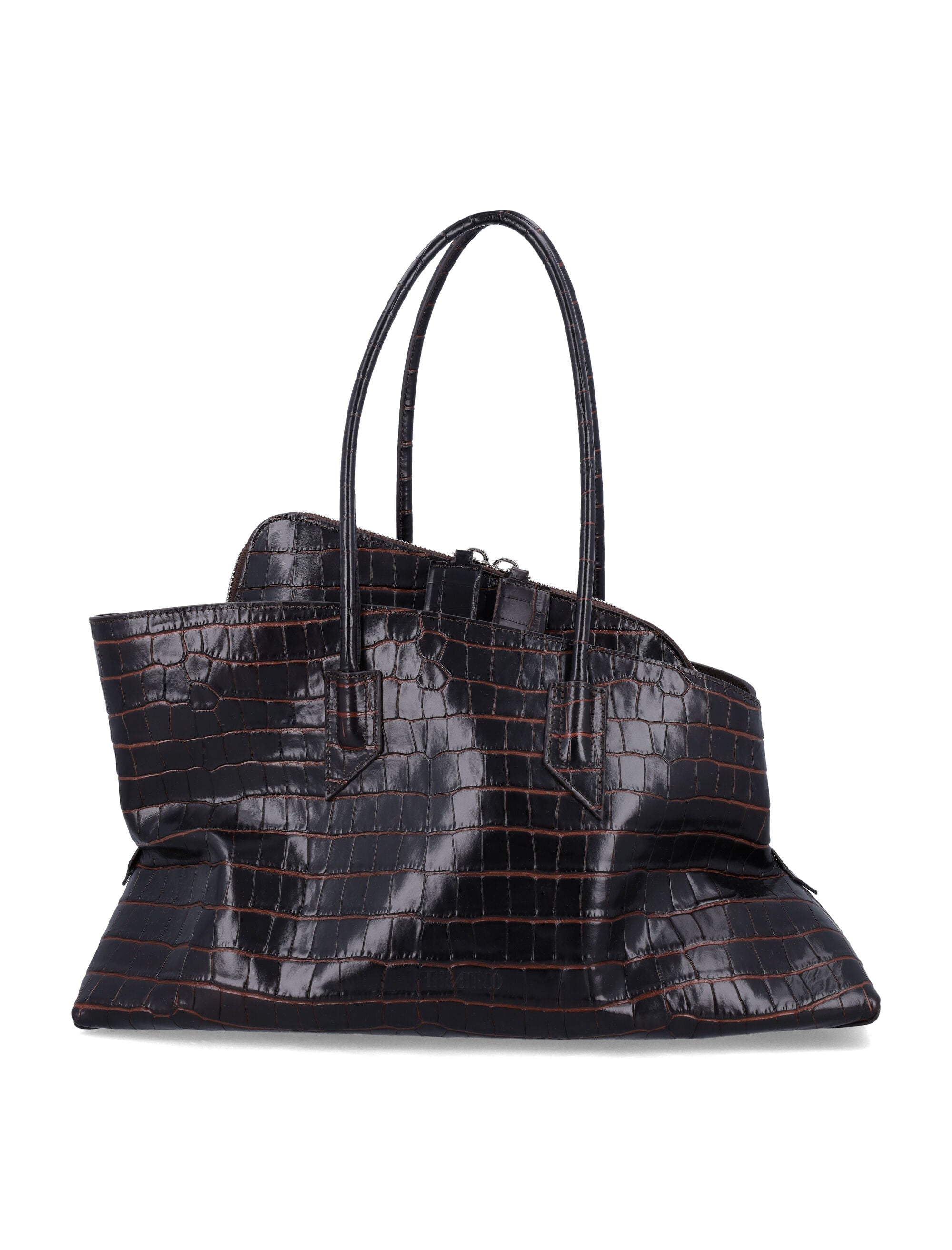 Croc-Print Leather La Passeggiata Top Handle Bag Coffee Calf Tote