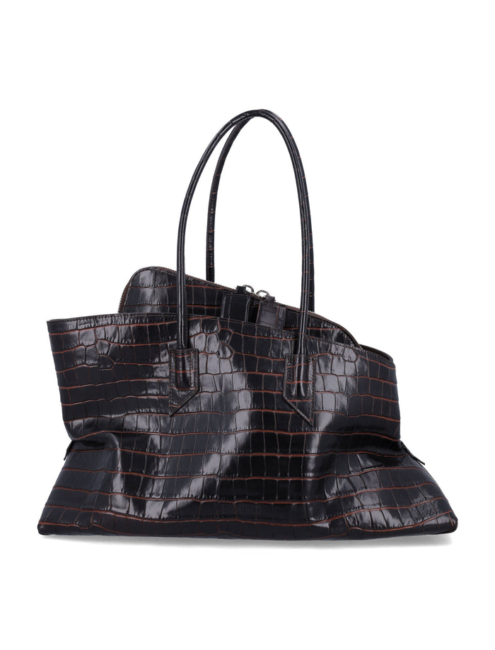 Croc-Print Leather La Passeggiata Top Handle Bag Coffee Calf Tote