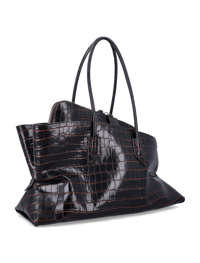 Croc-Print Leather La Passeggiata Top Handle Bag Coffee Calf Tote