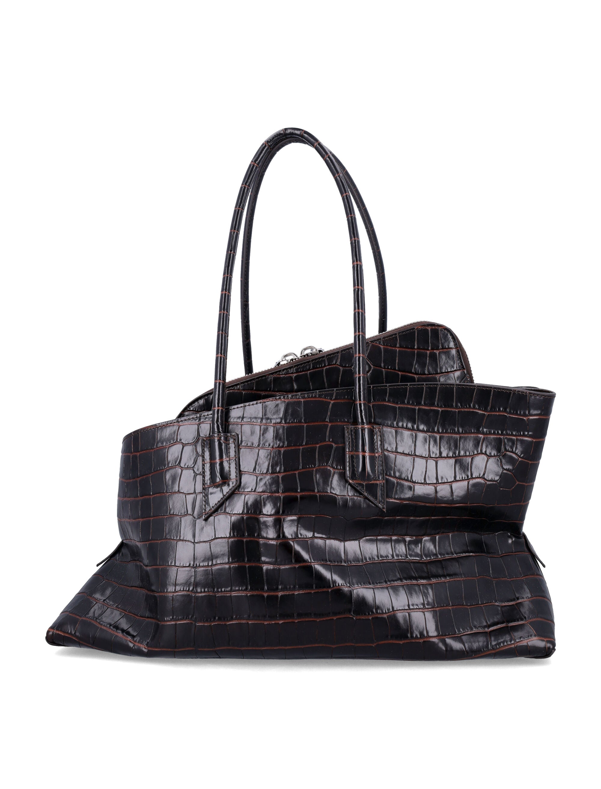 Croc-Print Leather La Passeggiata Top Handle Bag Coffee Calf Tote