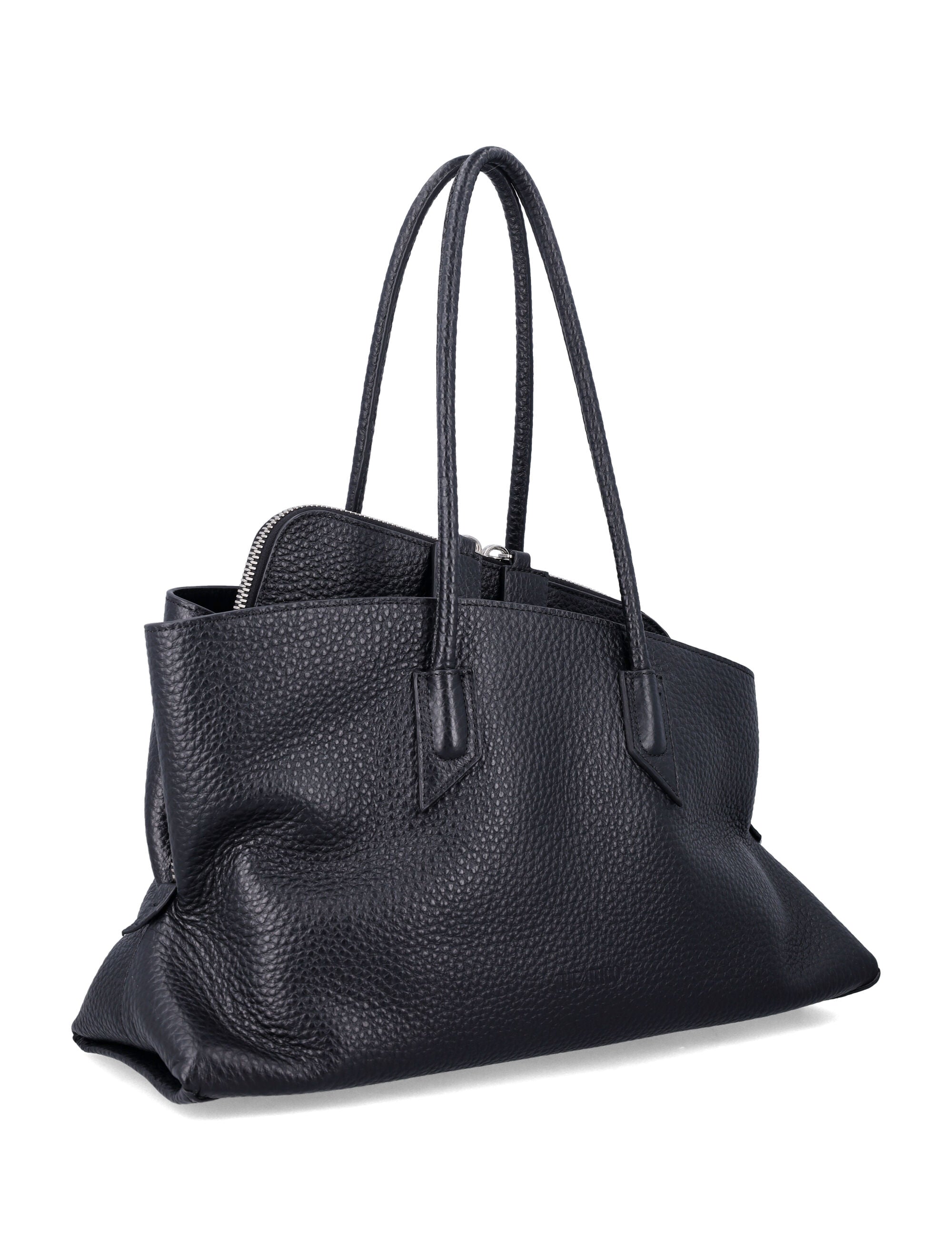 The Attico La Passeggiata Medium Grainy Leather Tote Black Calf Bos Taurus Lining Shoulder Bag