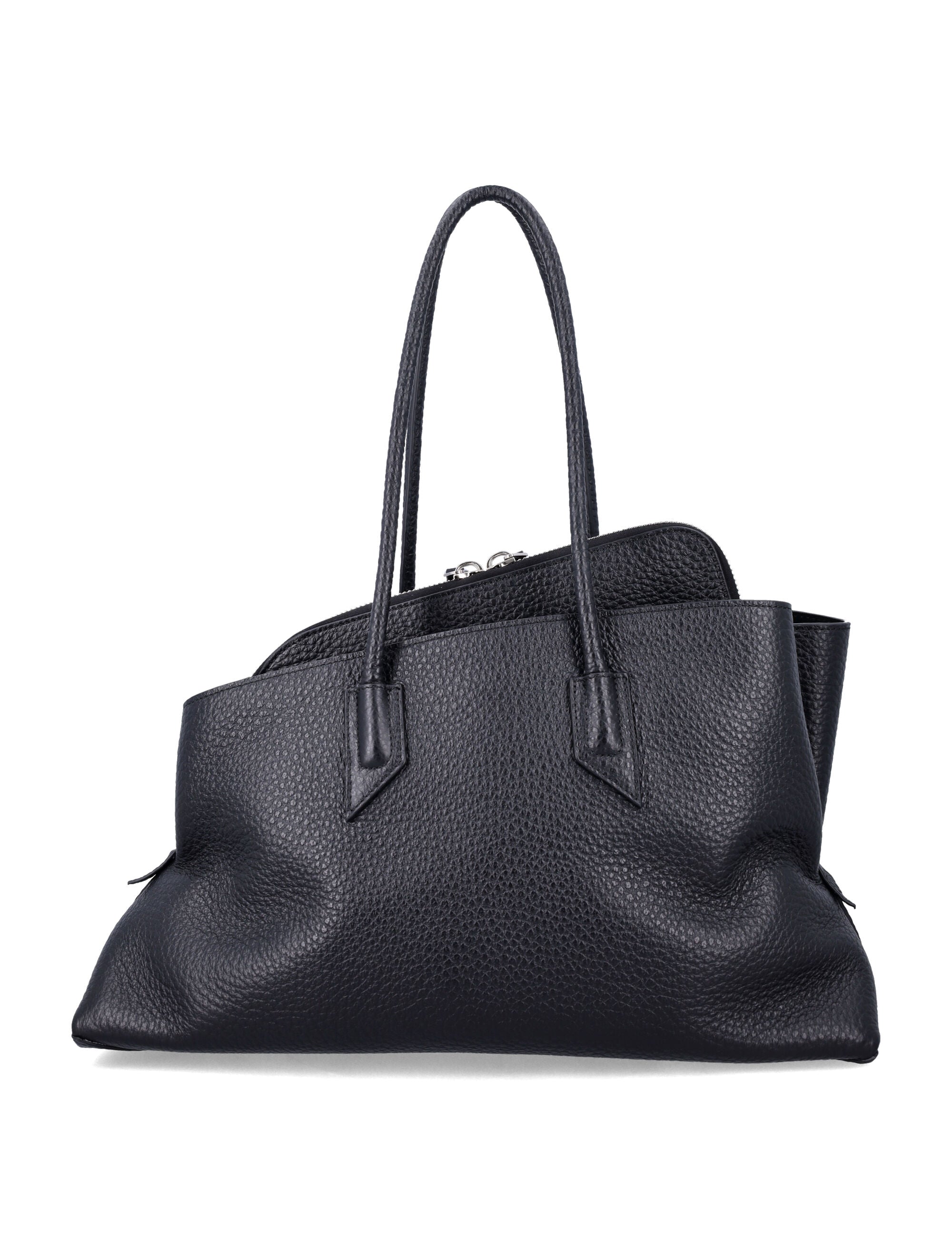 The Attico La Passeggiata Medium Grainy Leather Tote Black Calf Bos Taurus Lining Shoulder Bag