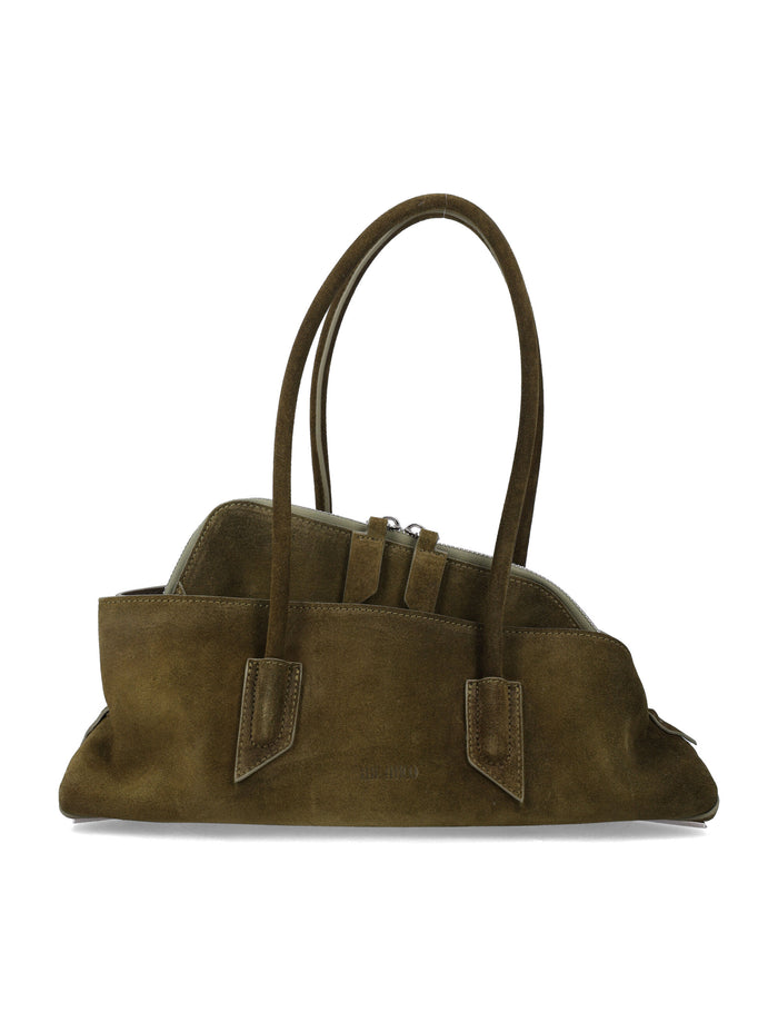 Suede Leather Asymmetric La Passeggiata Tote Bag Khaki Bos Taurus