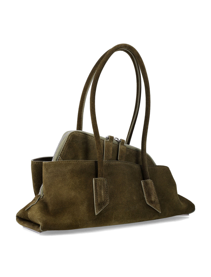 Suede Leather Asymmetric La Passeggiata Tote Bag Khaki Bos Taurus