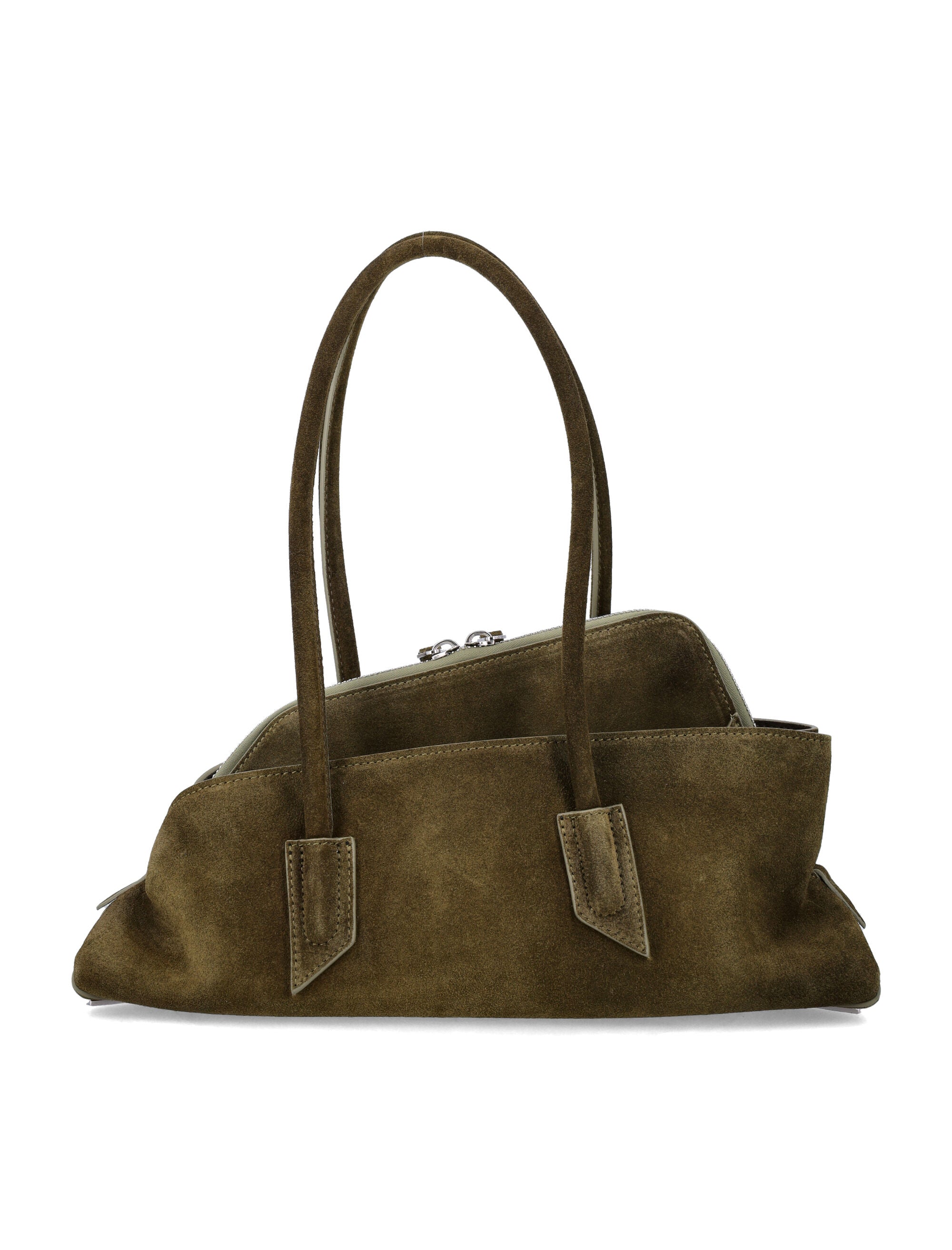 Suede Leather Asymmetric La Passeggiata Tote Bag Khaki Bos Taurus