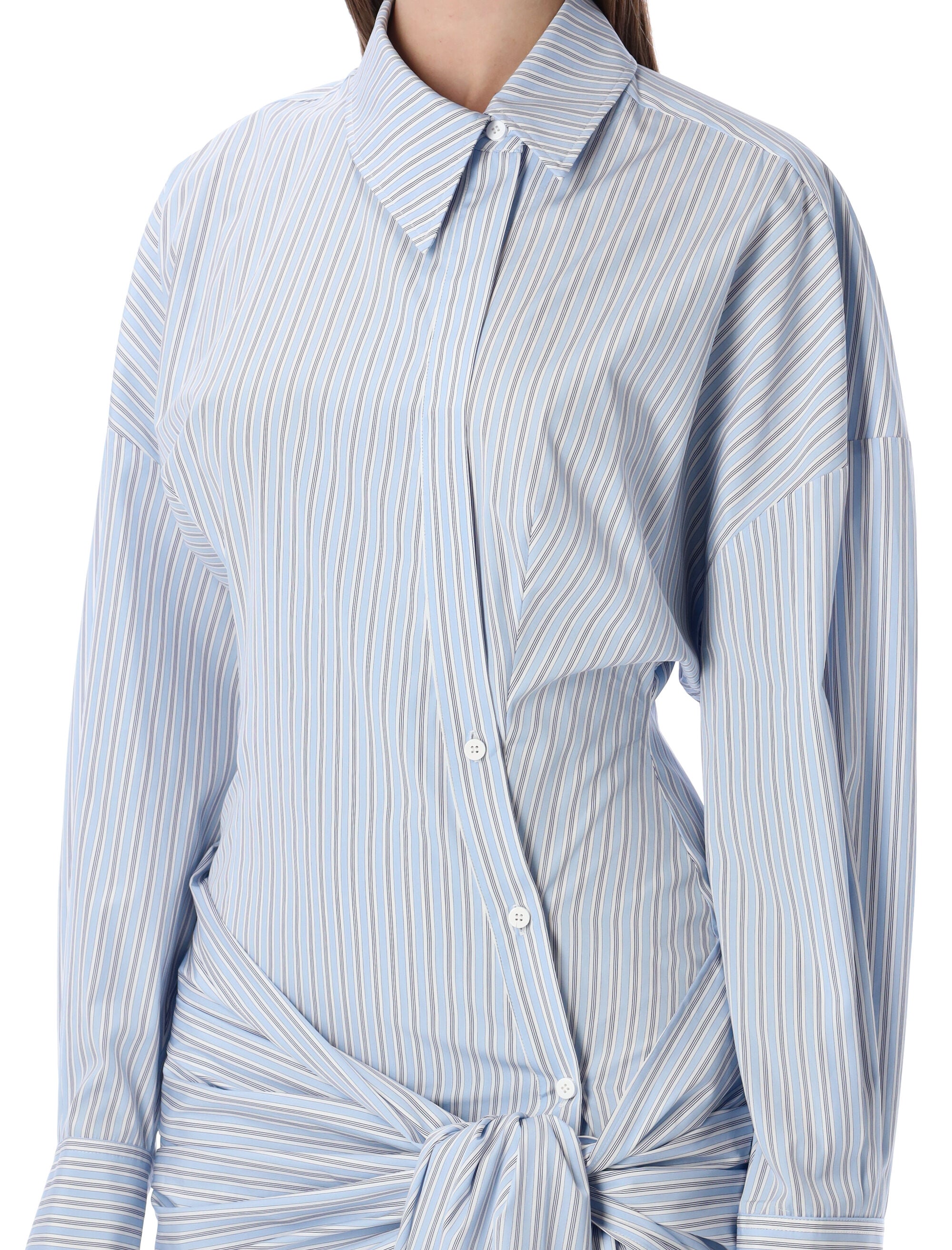 The Attico striped poplin mini dress Light Blue White Stripes Cotton