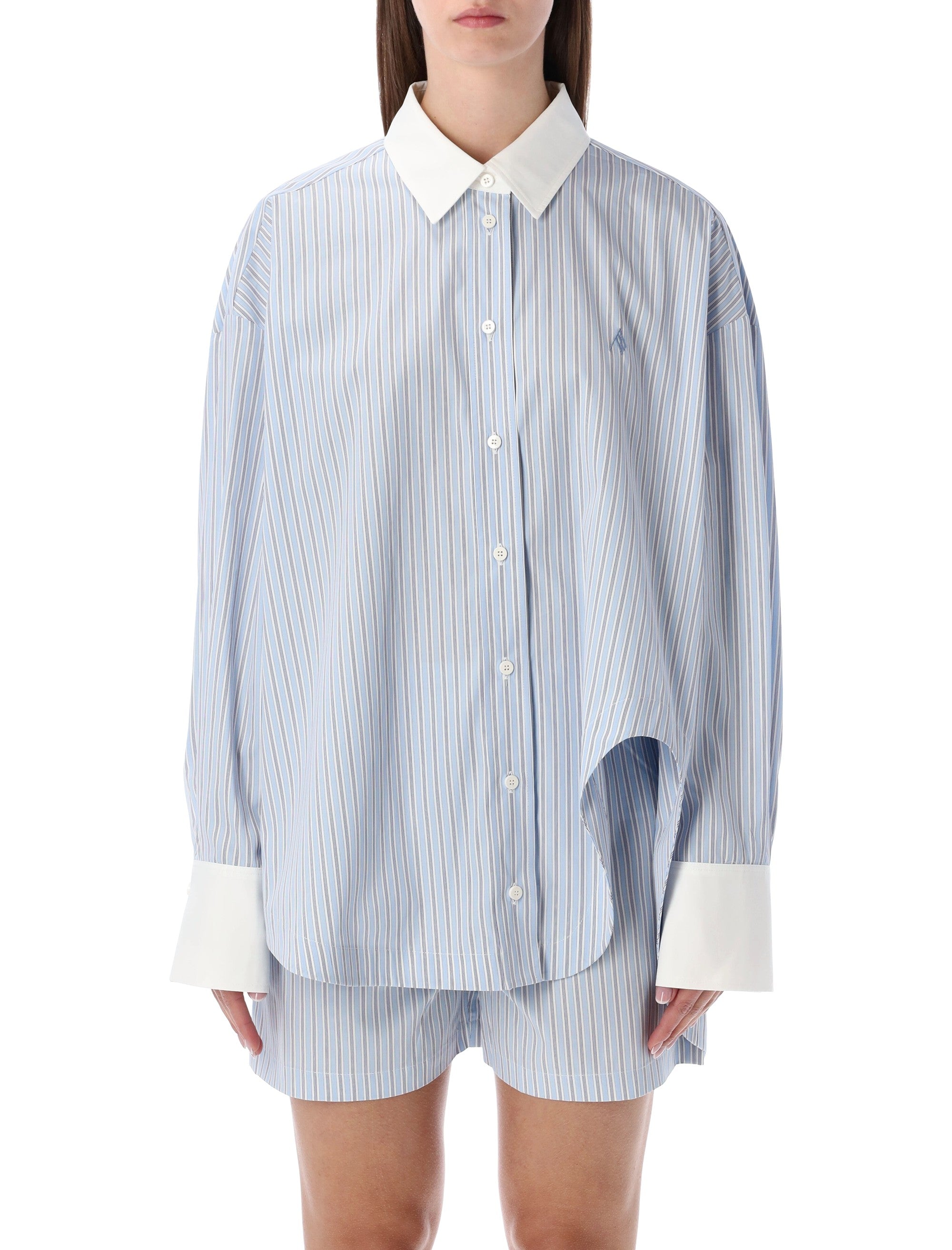 The Attico Diana oversized striped shirt Light Blue White Stripes Cotton