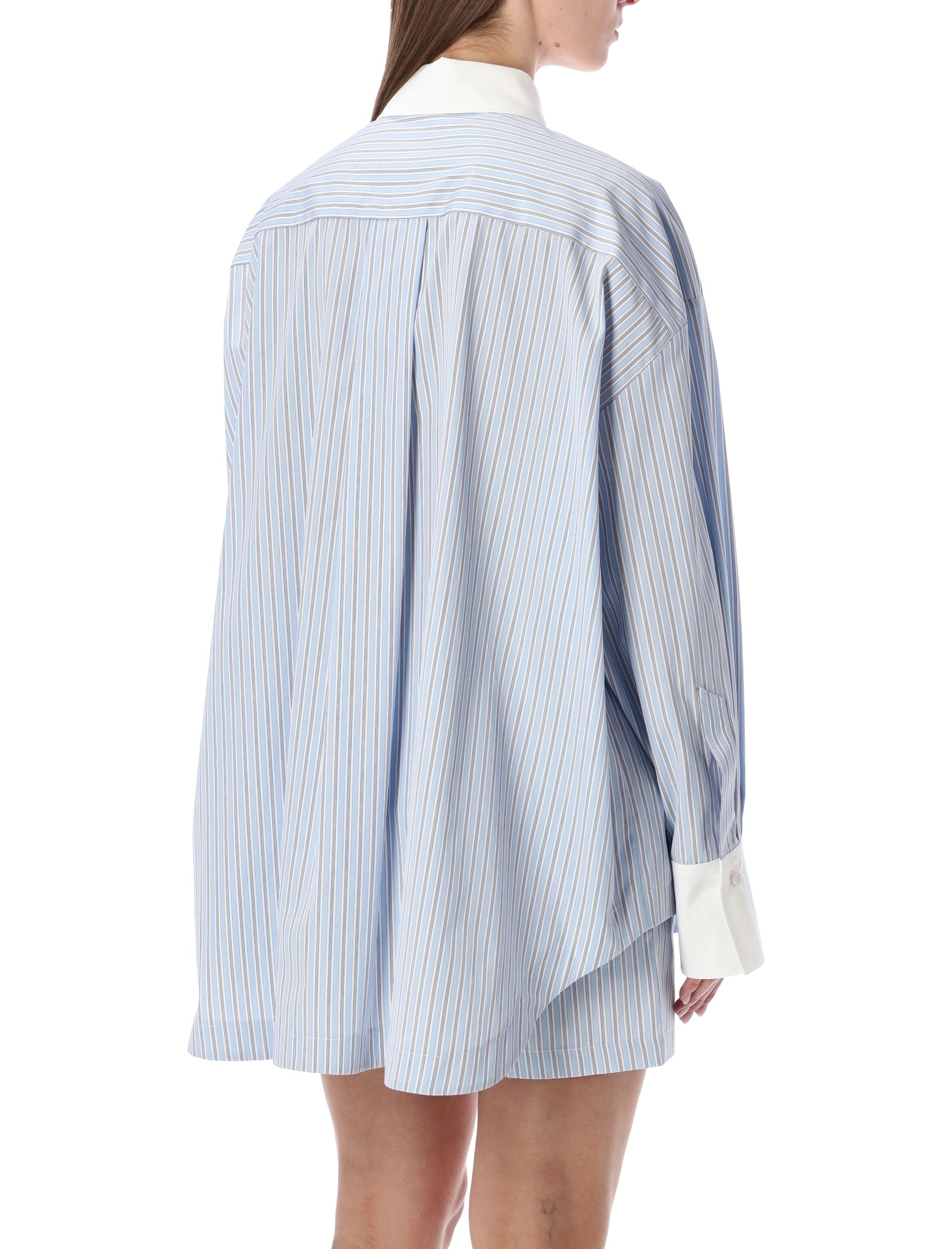 The Attico Diana oversized striped shirt Light Blue White Stripes Cotton