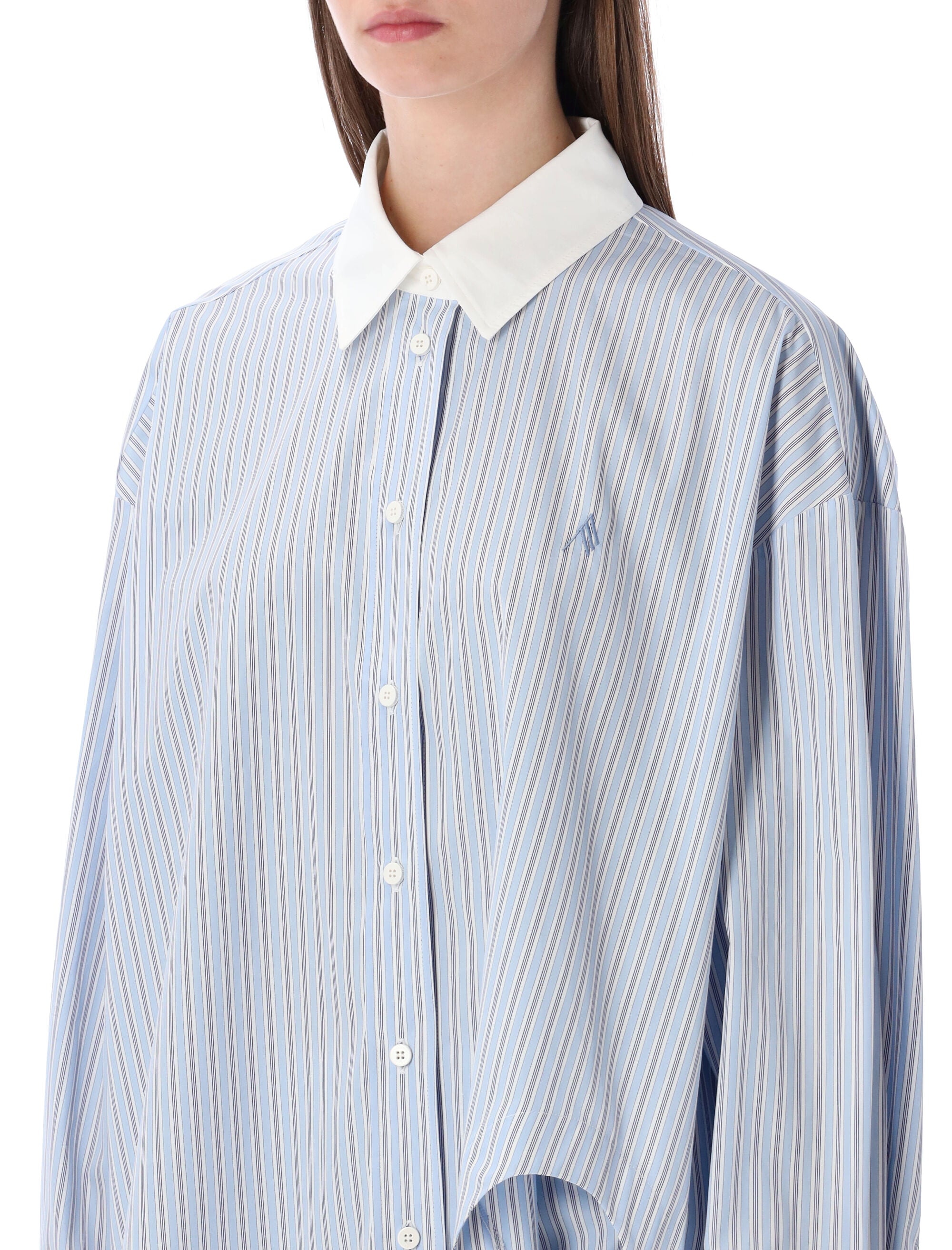The Attico Diana oversized striped shirt Light Blue White Stripes Cotton
