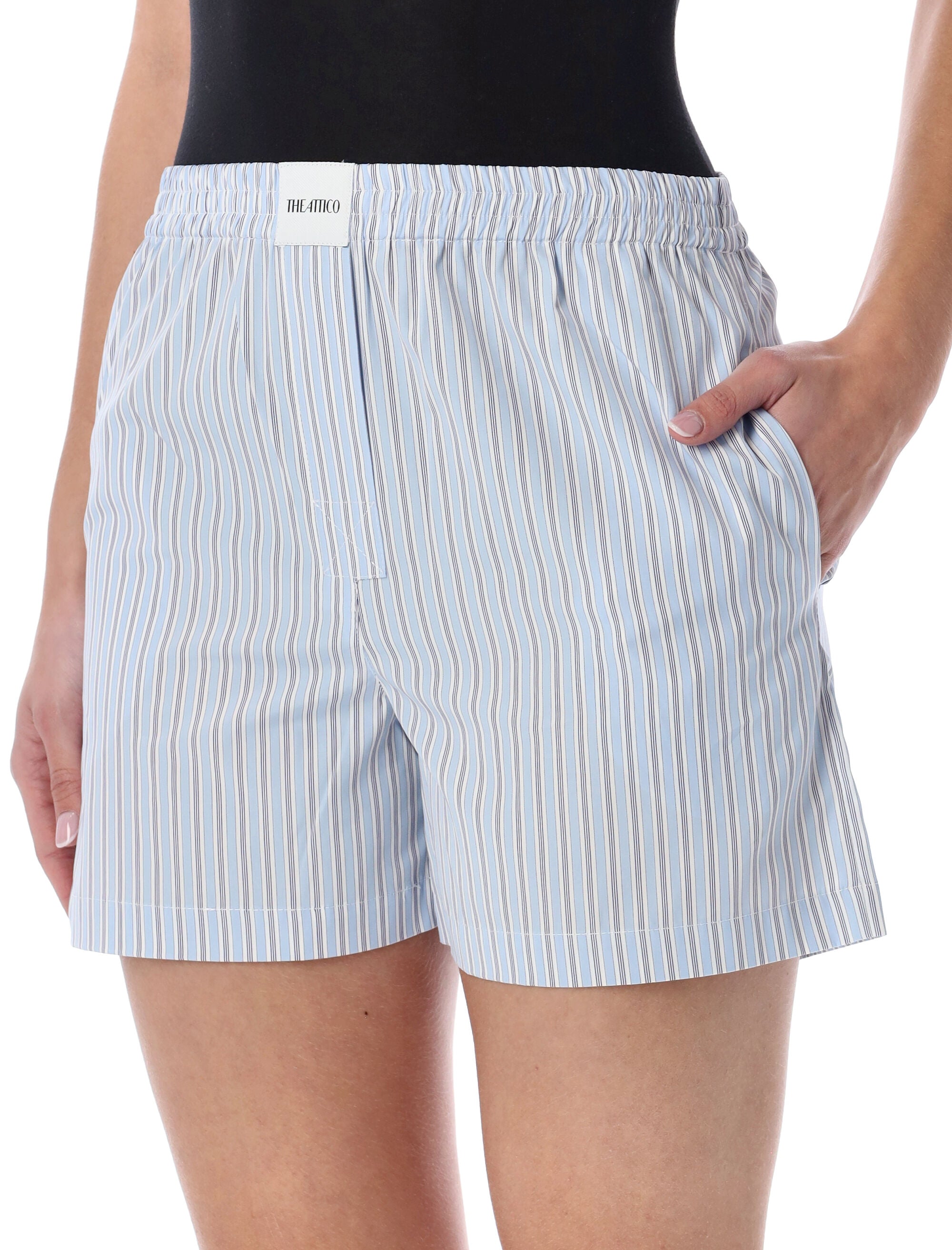 The Attico striped poplin shorts Light Blue White Stripes Cotton