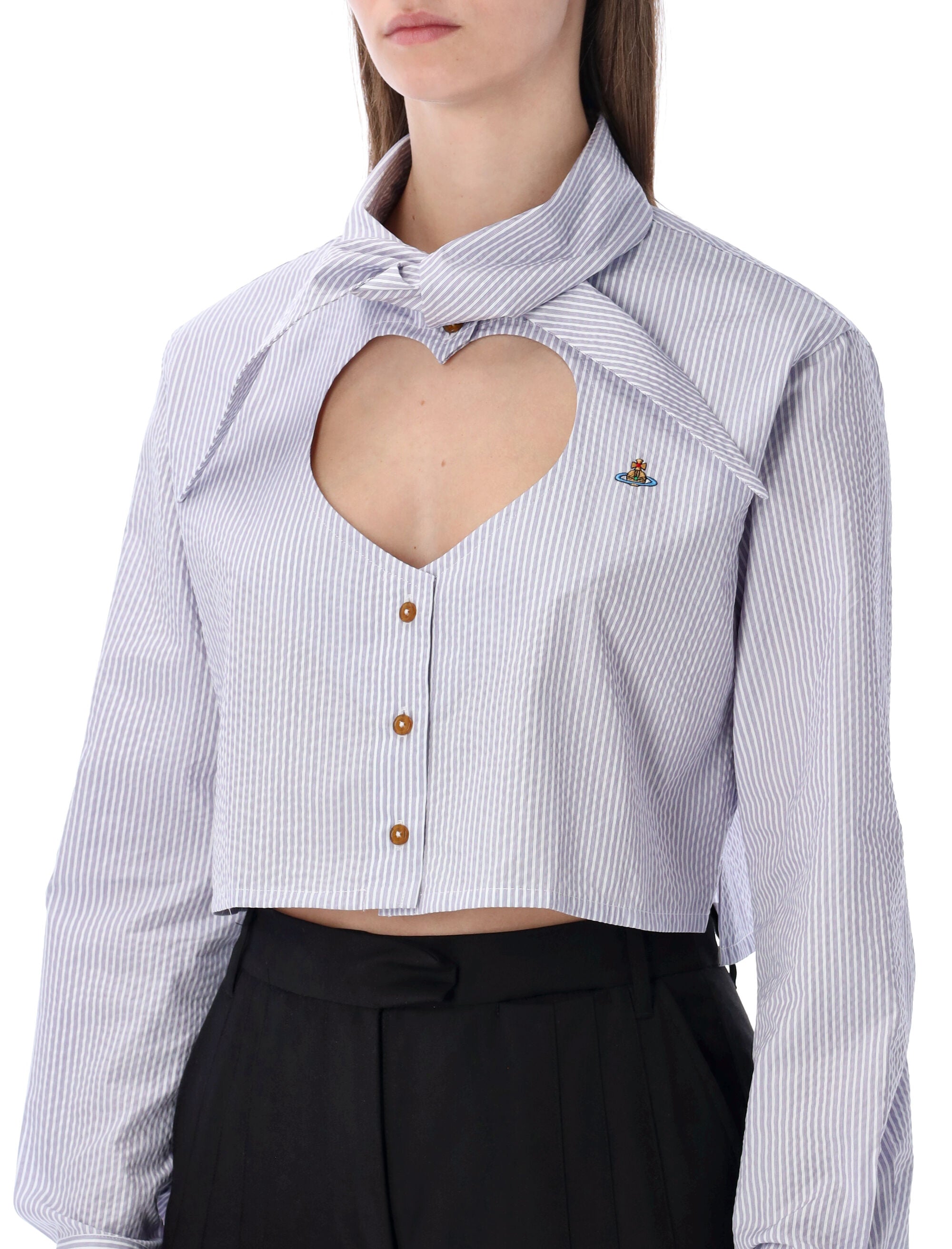 Vivienne Westwood Cut-Off Heart shirt White Blue Stripes Cotton