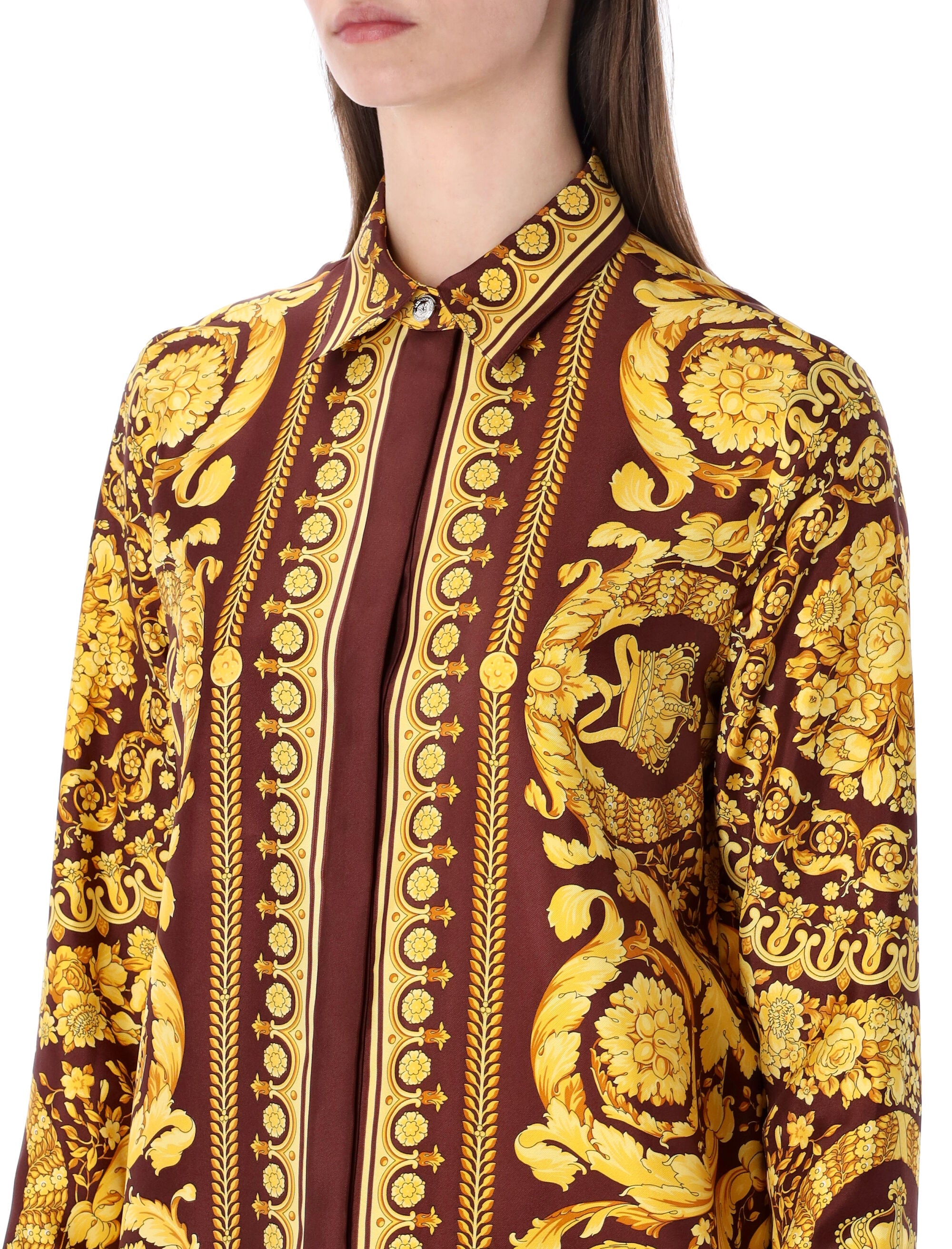 Versace Barocco silk shirt Burgundy + Gold