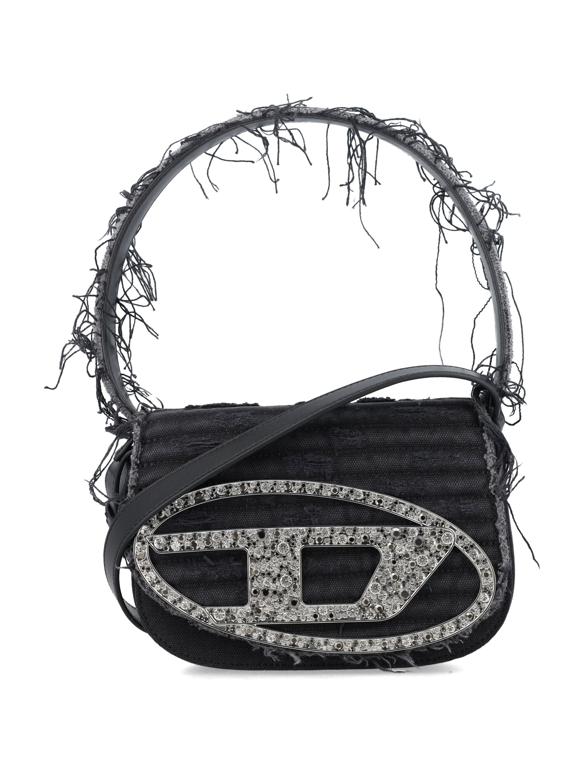 Diesel 1DR Crystal Top-Handle Bag Black Cotton Shoulder