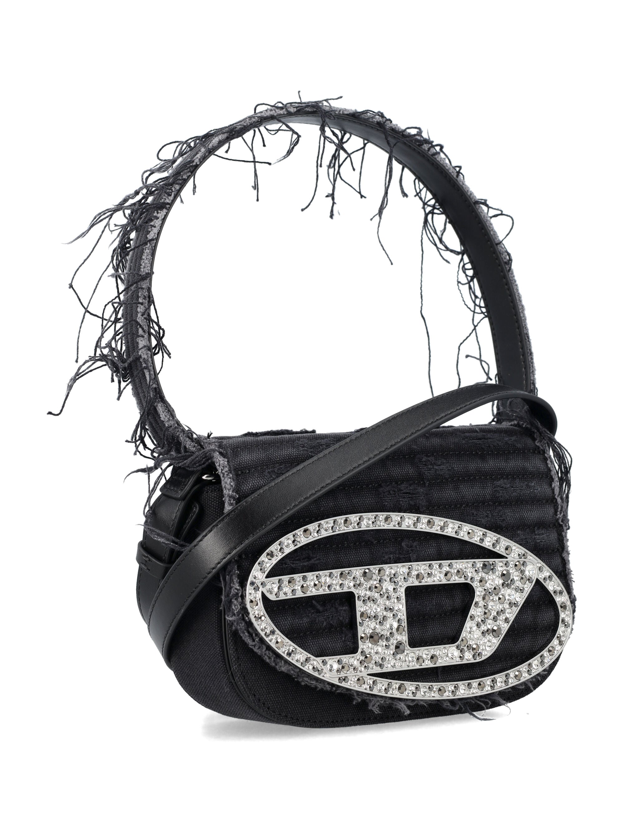 Diesel 1DR Crystal Top-Handle Bag Black Cotton Shoulder