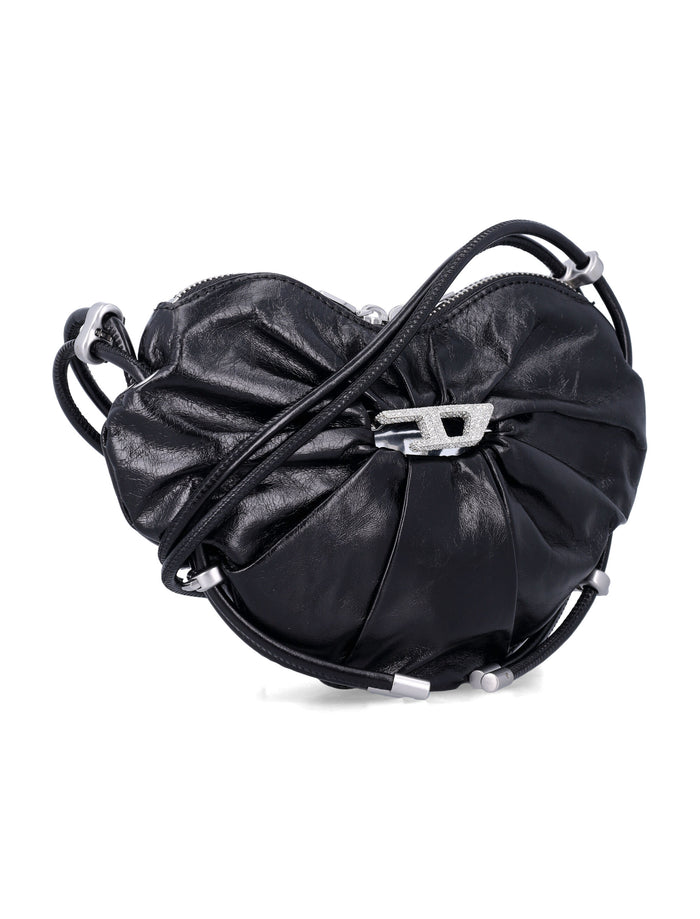 Diesel Scrunch Heart shoulder bag Black Cow Leather