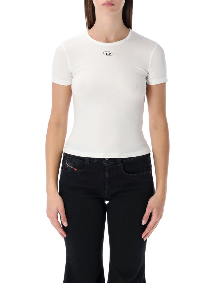 Diesel slim-fit stretch cotton T-shirt with metallic Oval D logo White
