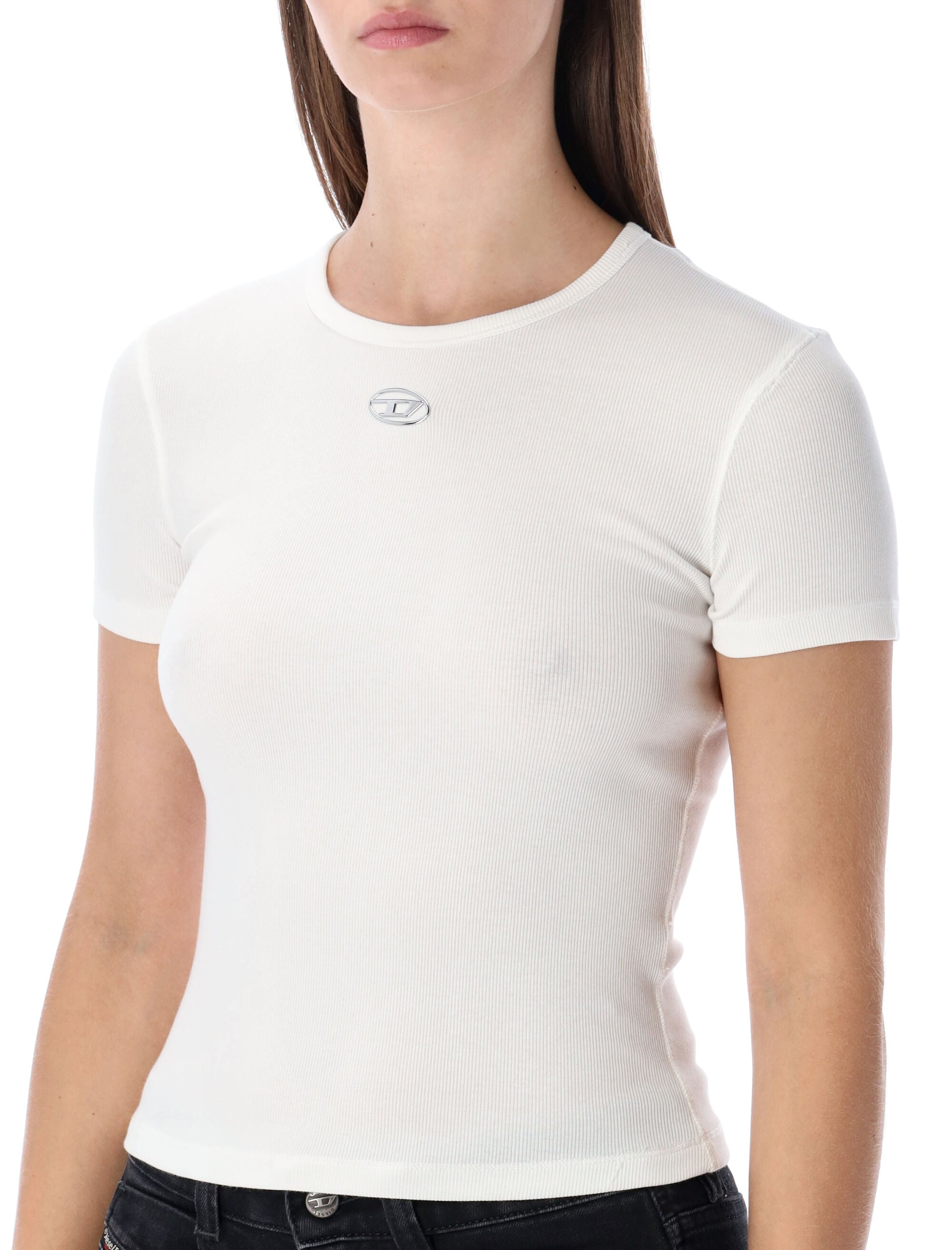 Diesel slim-fit stretch cotton T-shirt with metallic Oval D logo White