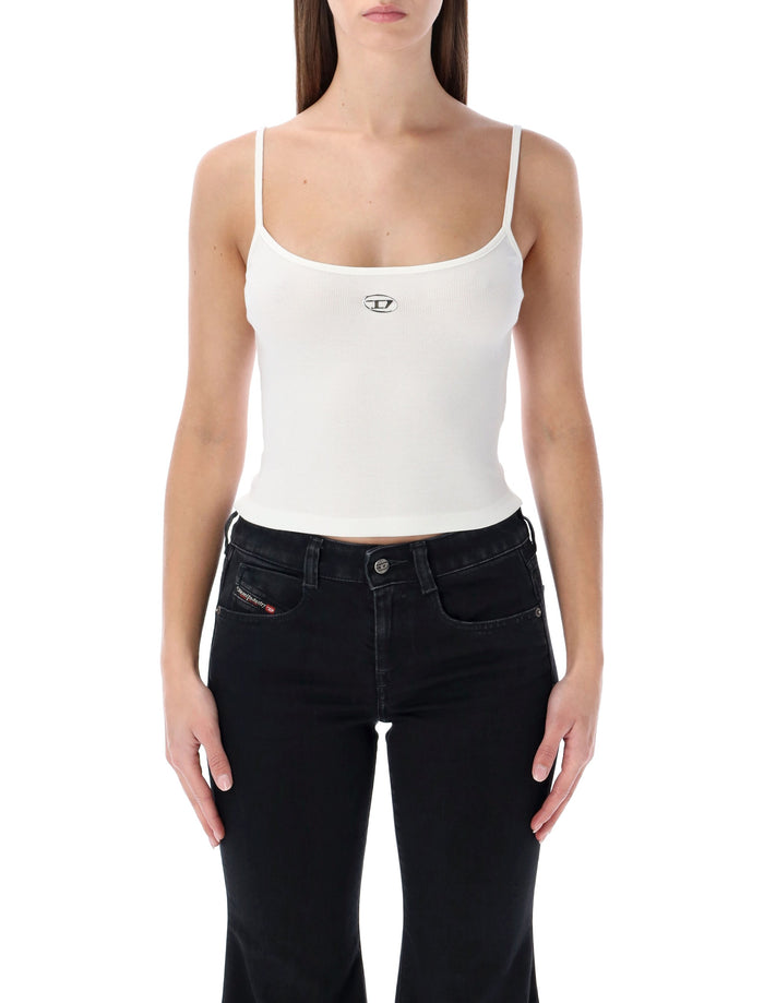 Diesel ribbed stretch cotton top with metallic Oval D logo White