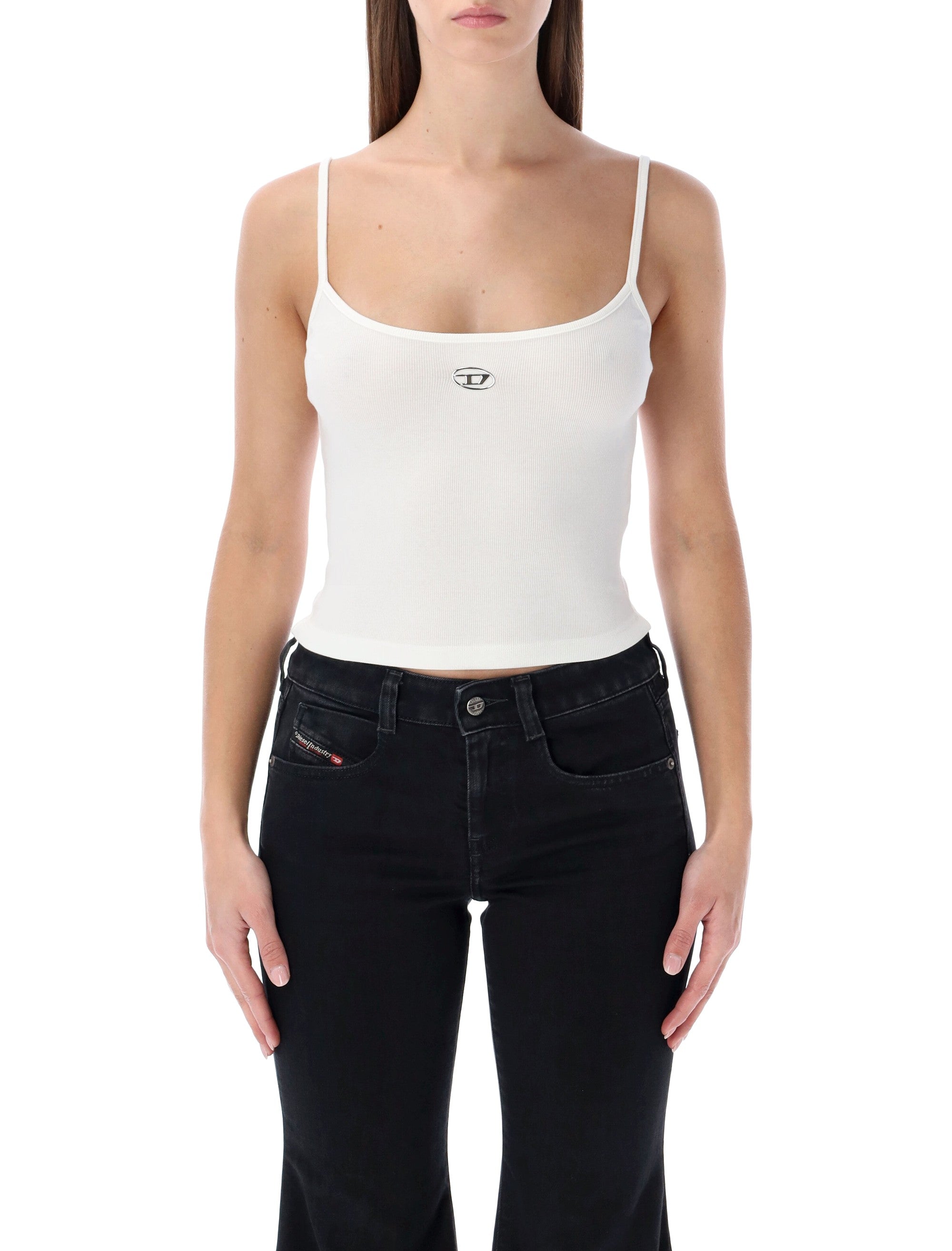 Diesel ribbed stretch cotton top with metallic Oval D logo White