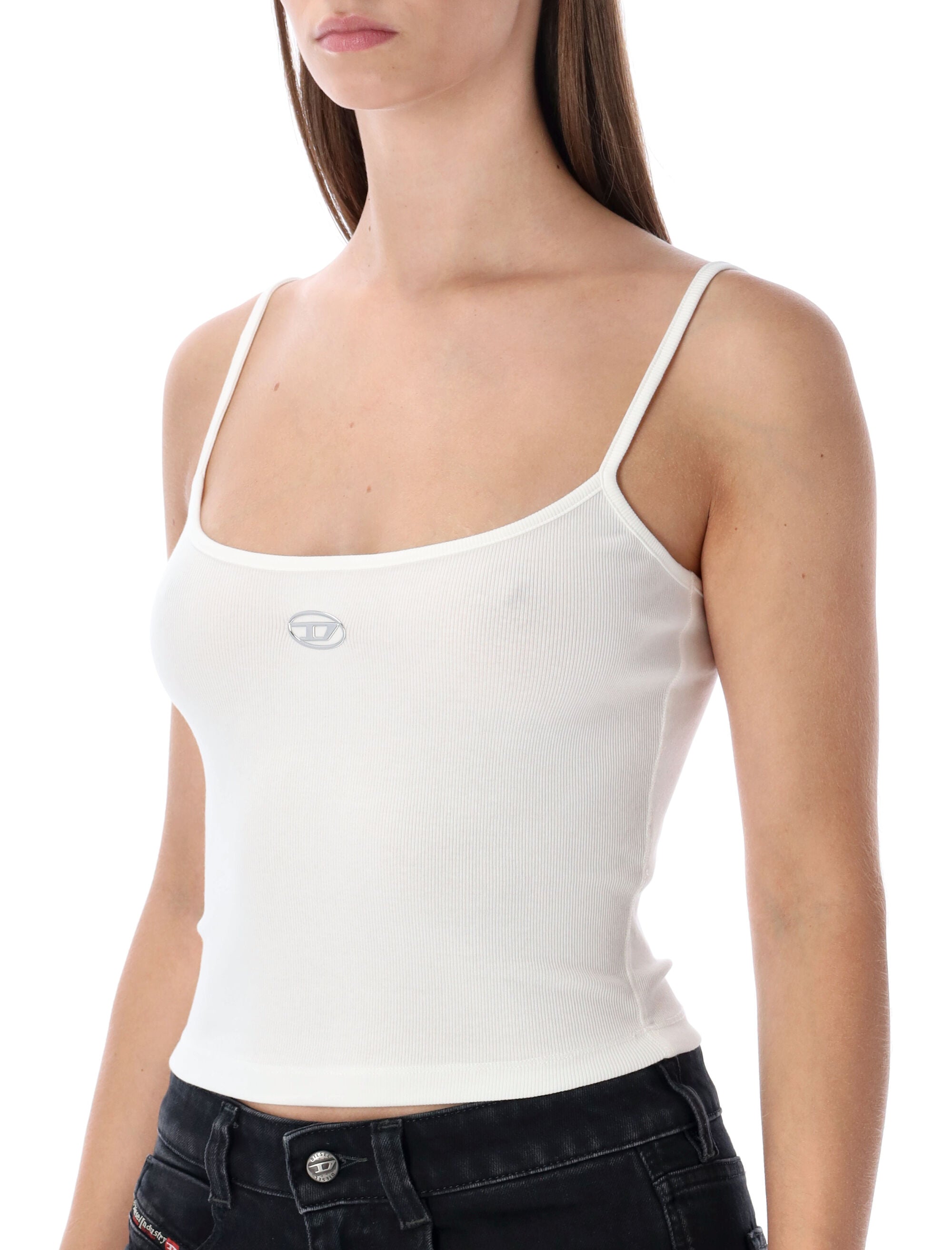 Diesel ribbed stretch cotton top with metallic Oval D logo White