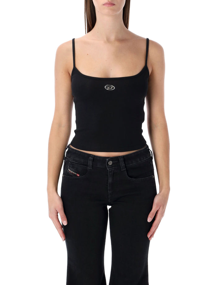 Diesel ribbed stretch cotton top with metallic Oval D logo Black