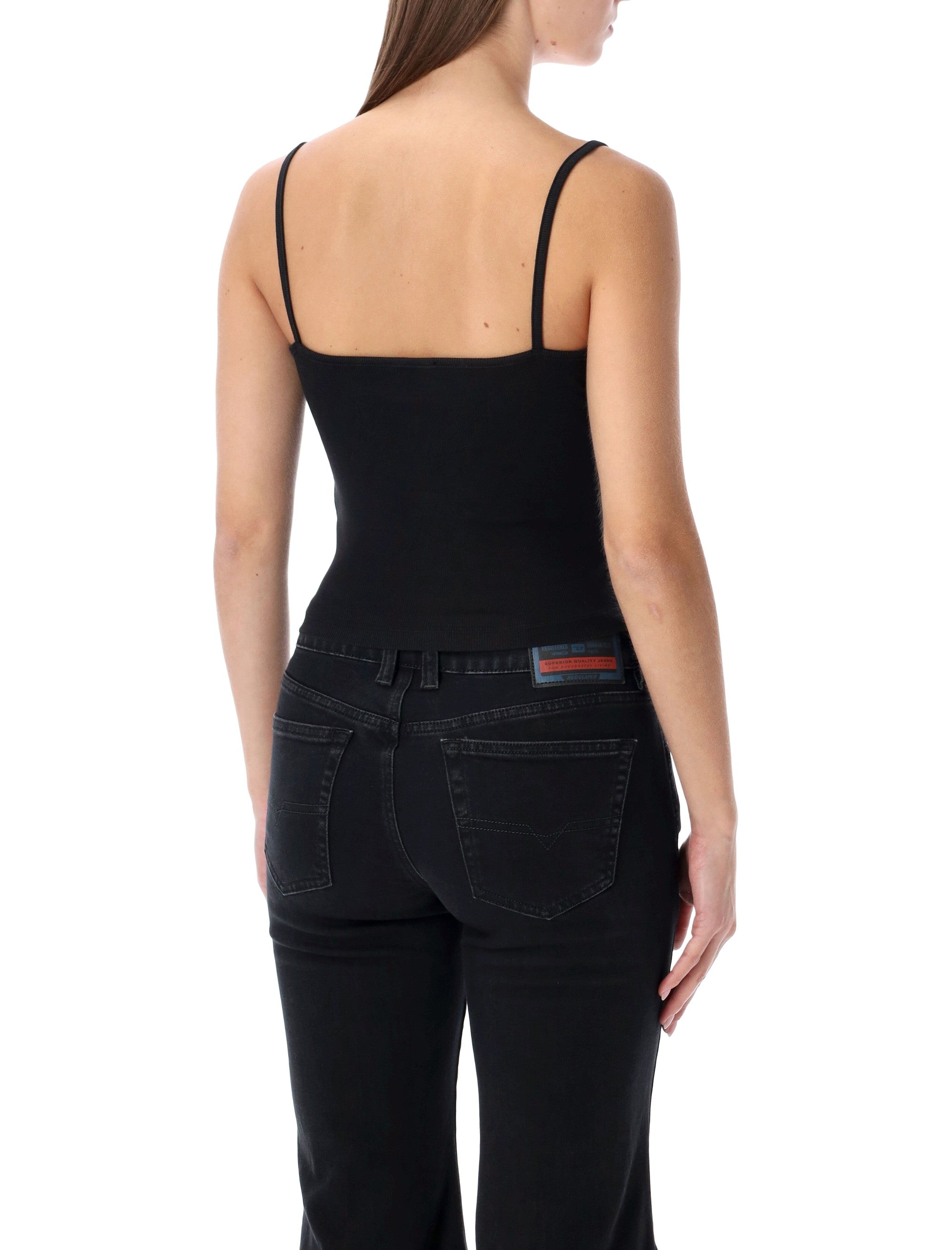 Diesel ribbed stretch cotton top with metallic Oval D logo Black