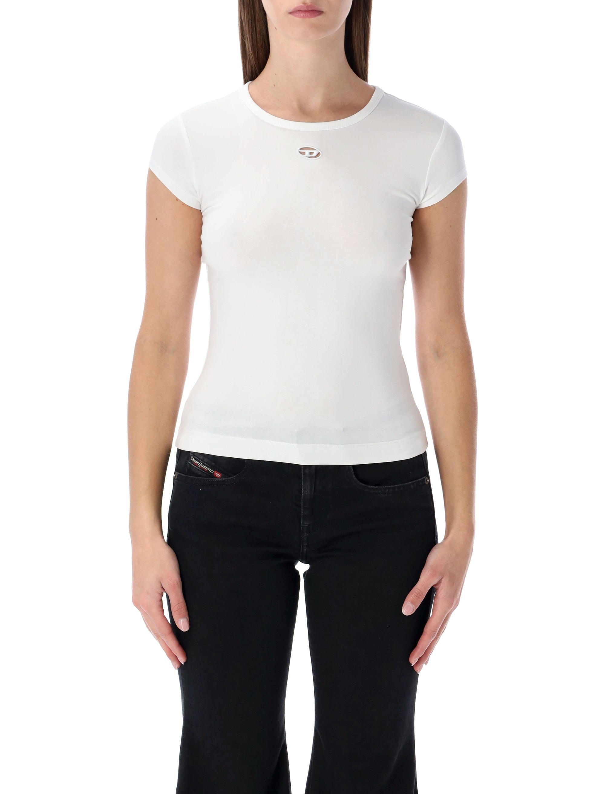 Diesel T-angie-od T-shirt with cut-out embroidered logo White Cotton