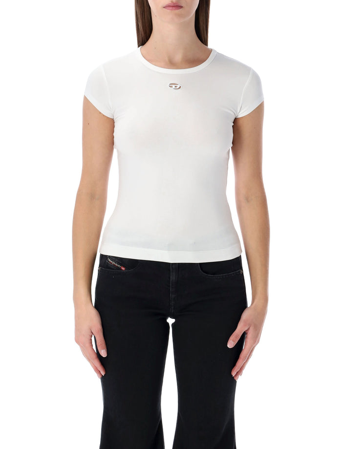 Diesel T-angie-od T-shirt with cut-out embroidered logo White Cotton